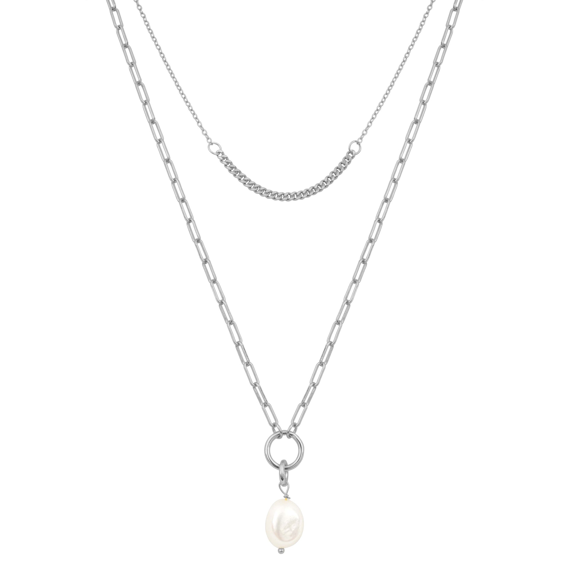 Emily Pearl Layer Necklace Silver