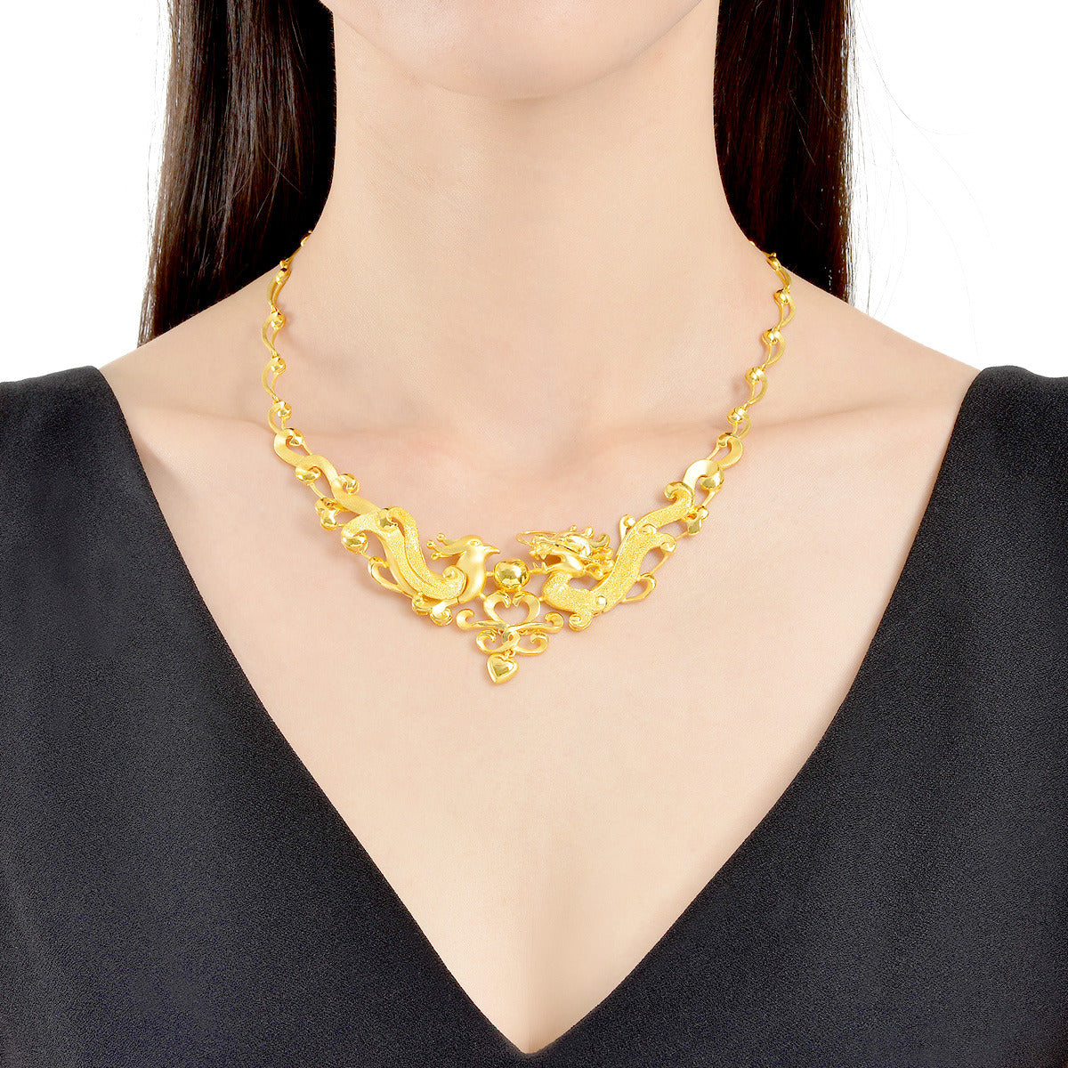 Dragon & Phoenix' 999.9 Gold Necklace