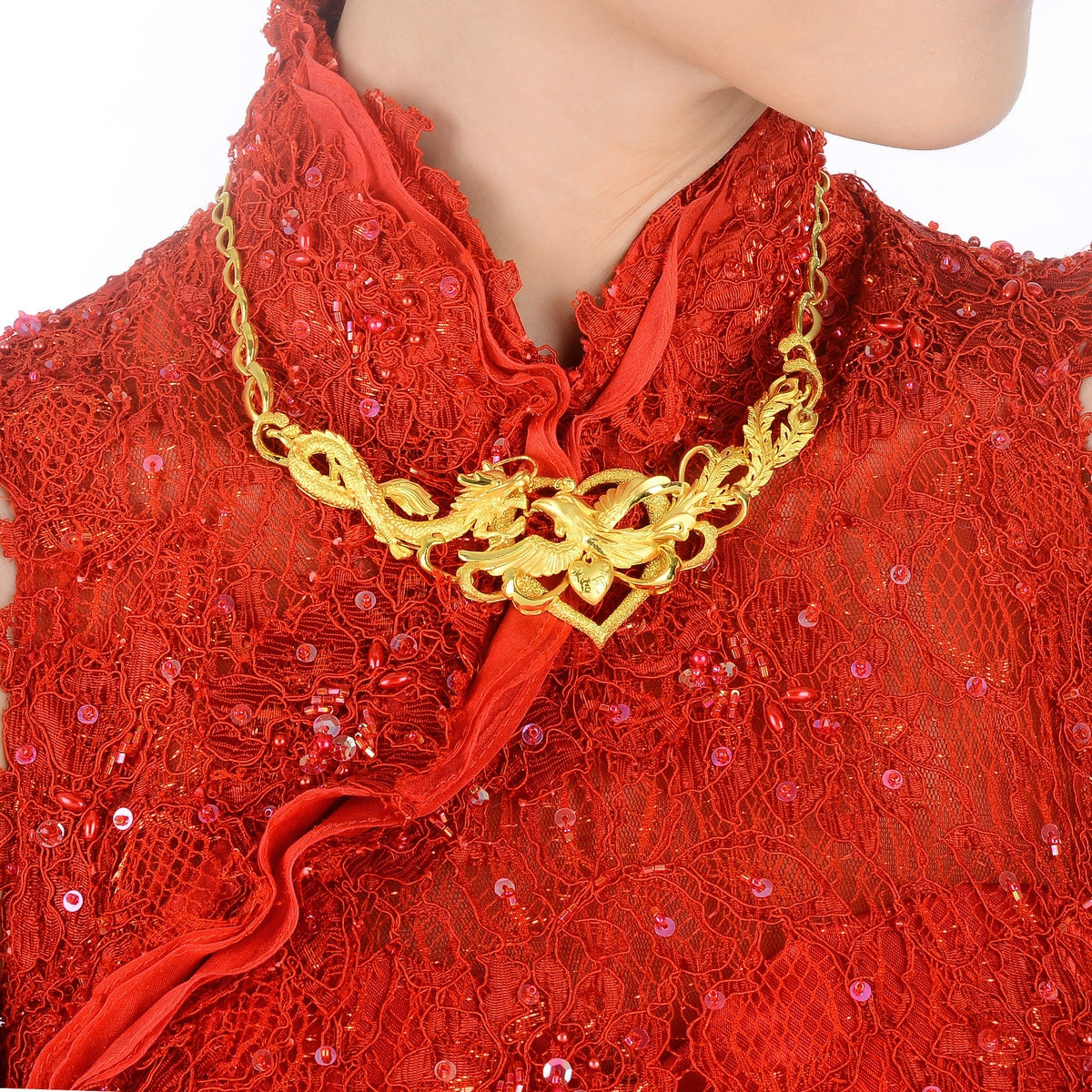 Dragon & Phoenix' 999.9 Gold Necklace