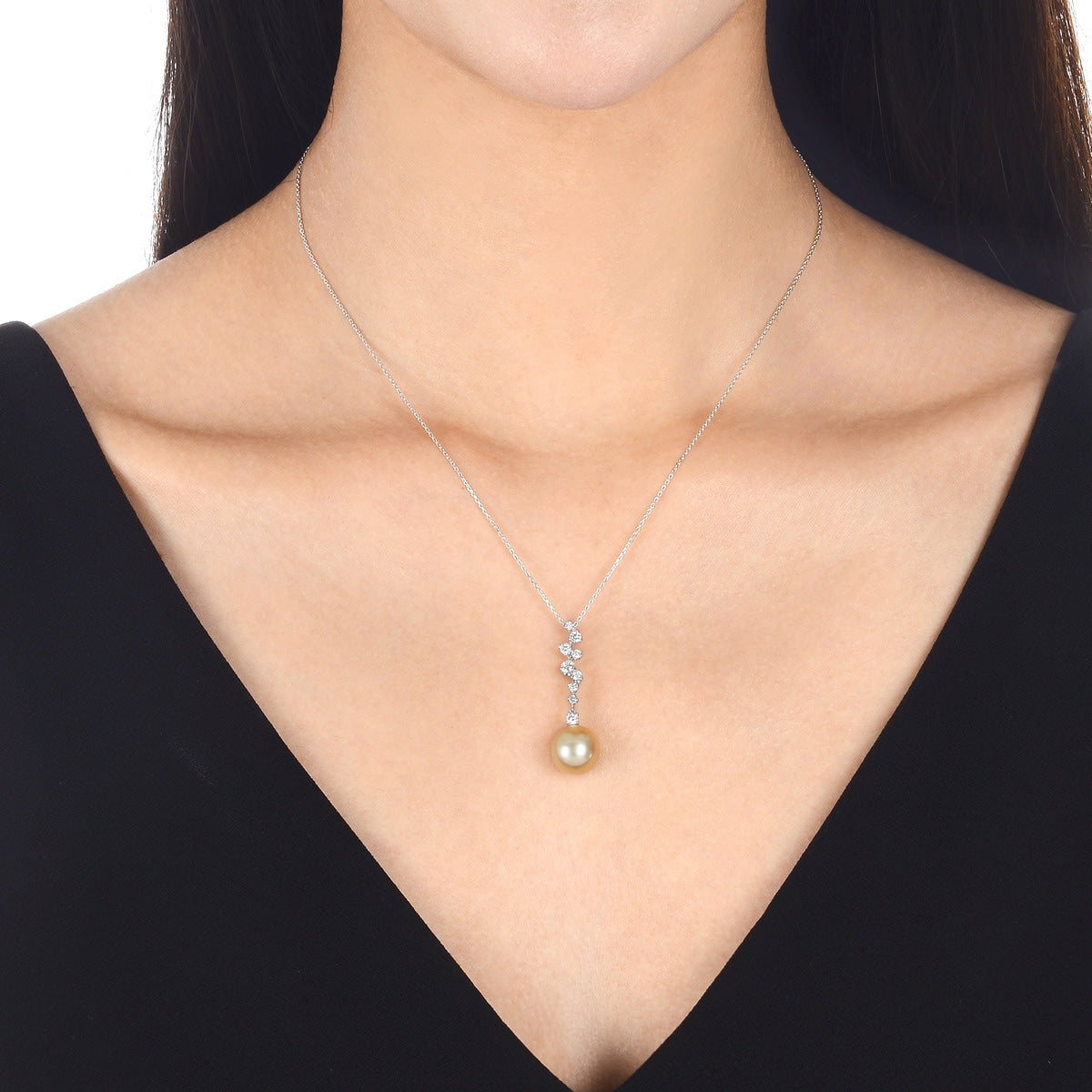 18K White Gold Golden South Sea Pearl Necklace