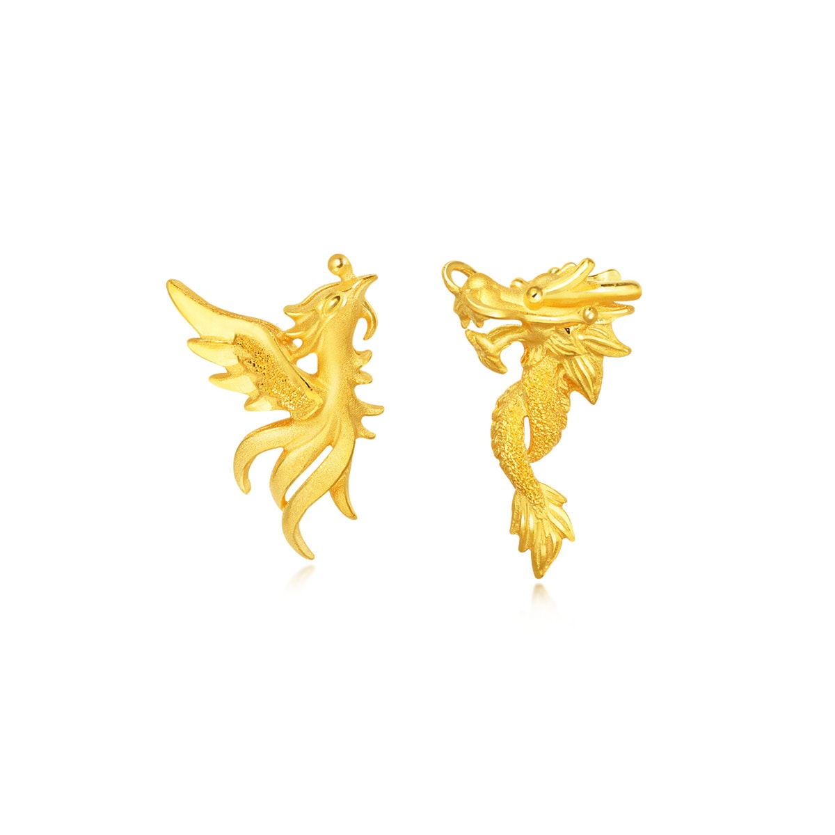 Dragon & Phoenix' ' 999.9 Gold Dragon and Phoenix Mismatched Earrings
