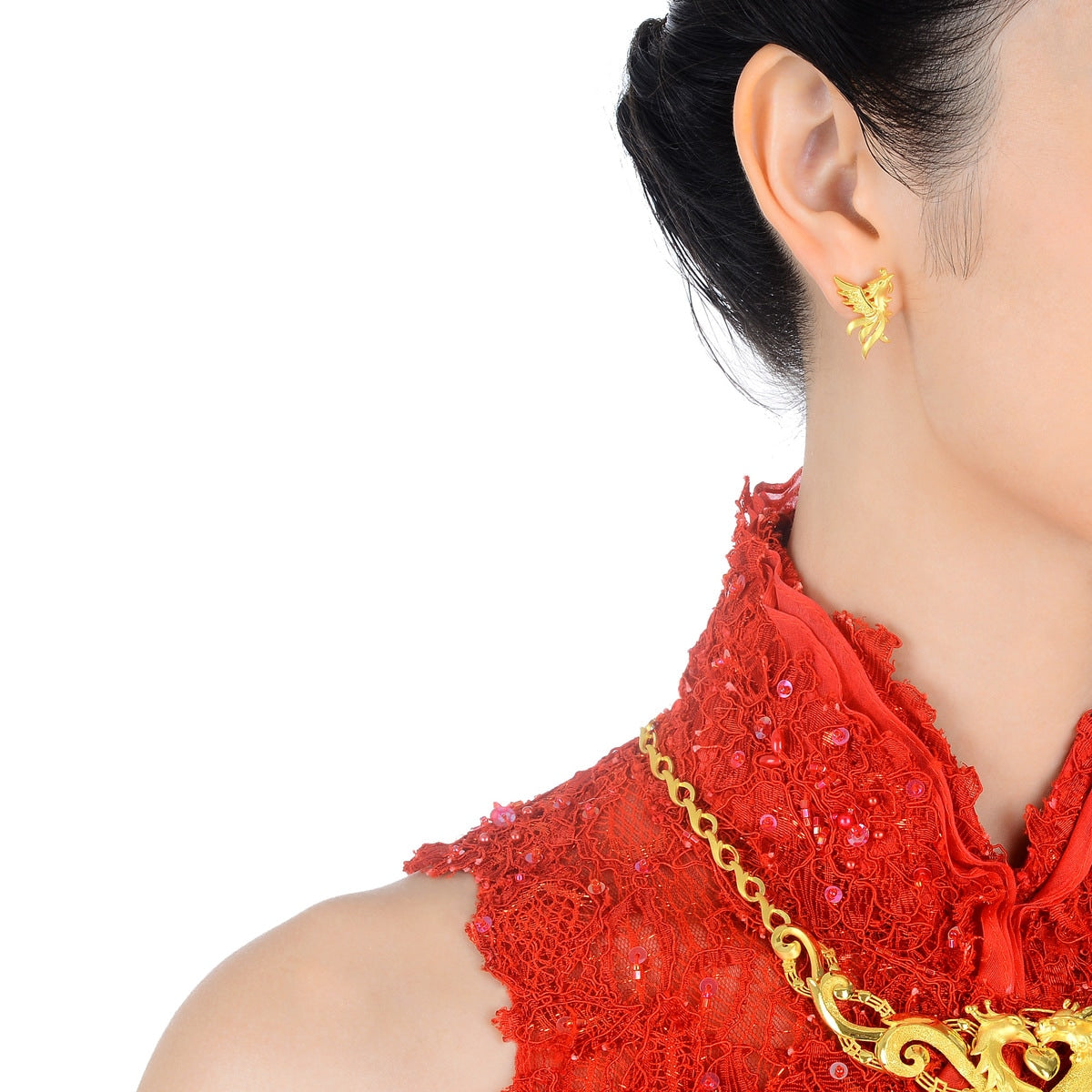 Dragon & Phoenix' ' 999.9 Gold Dragon and Phoenix Mismatched Earrings