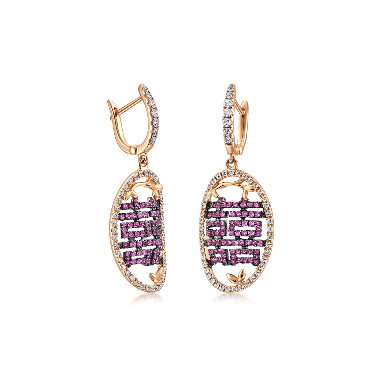 Wishes' 18K Red & Black Gold Pink Sapphire Earrings