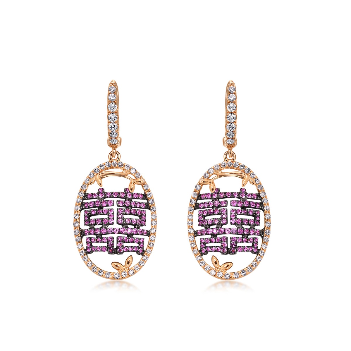 Wishes' 18K Red & Black Gold Pink Sapphire Earrings