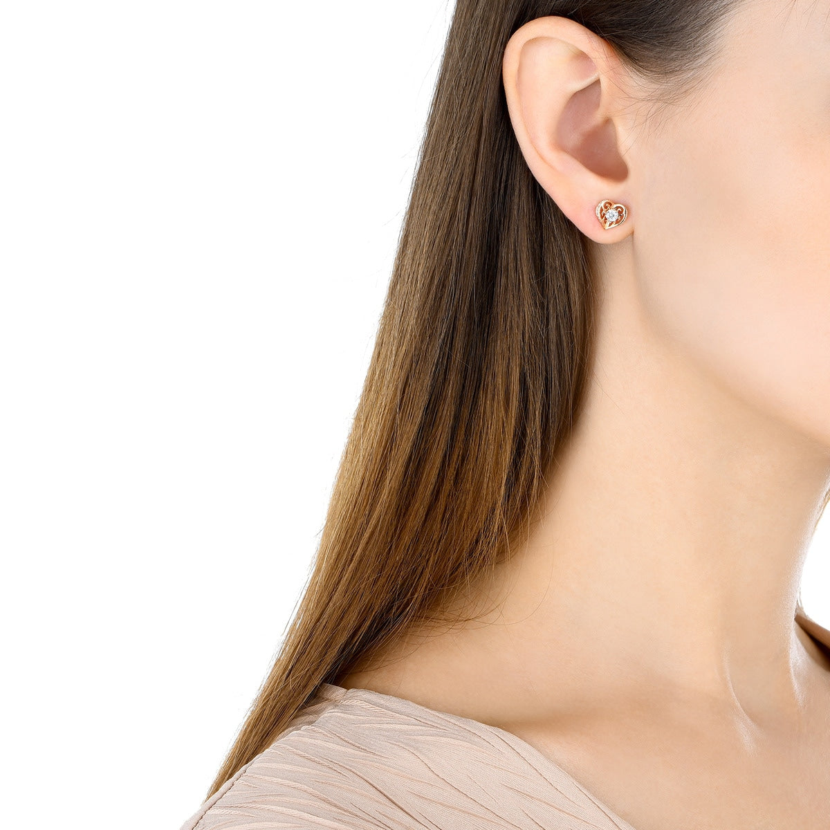 18K Red Gold Diamond Heart Earrings