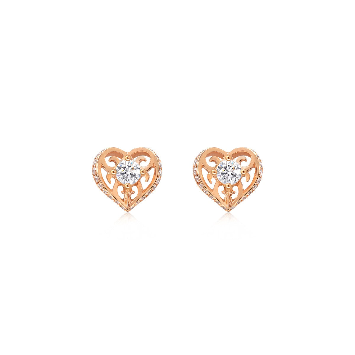 18K Red Gold Diamond Heart Earrings