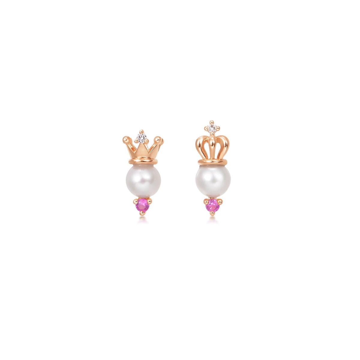 18K Red Gold Akoya Pearl Mismatched Earrings