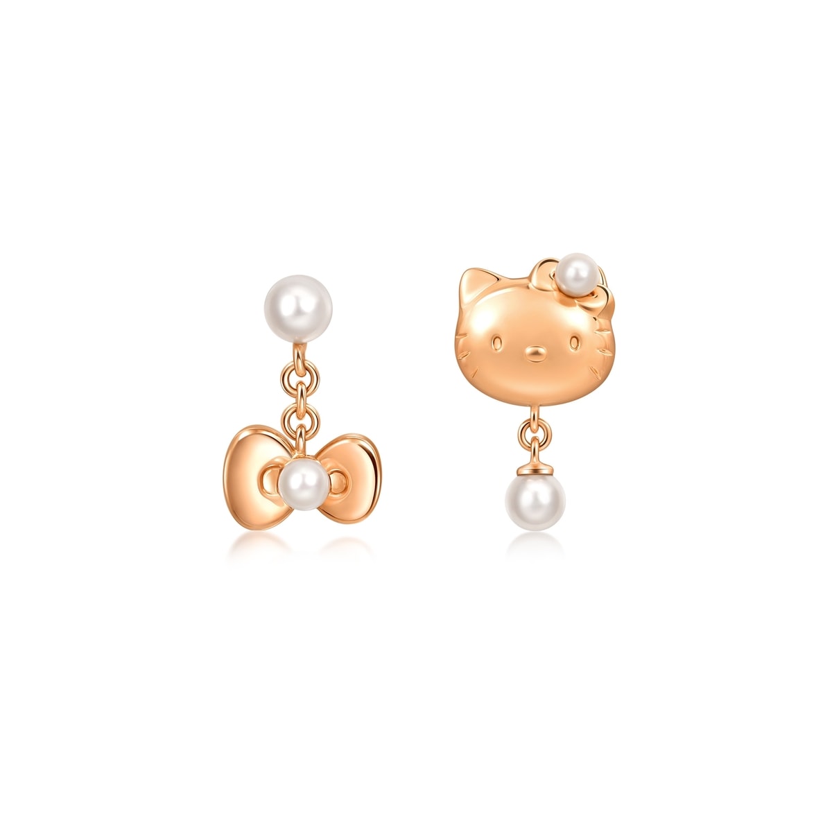 Hello Kitty' 18K Red Gold Akoya Pearl Mismatched Earrings