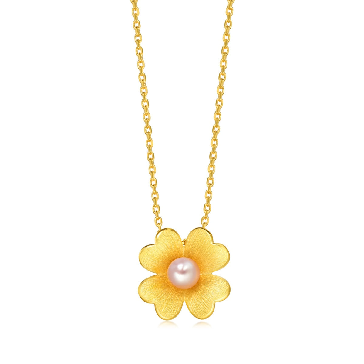 Chinese Wedding Collection 'Floral' 999.9 Gold Pearl Four Leaf Clover Pendant
