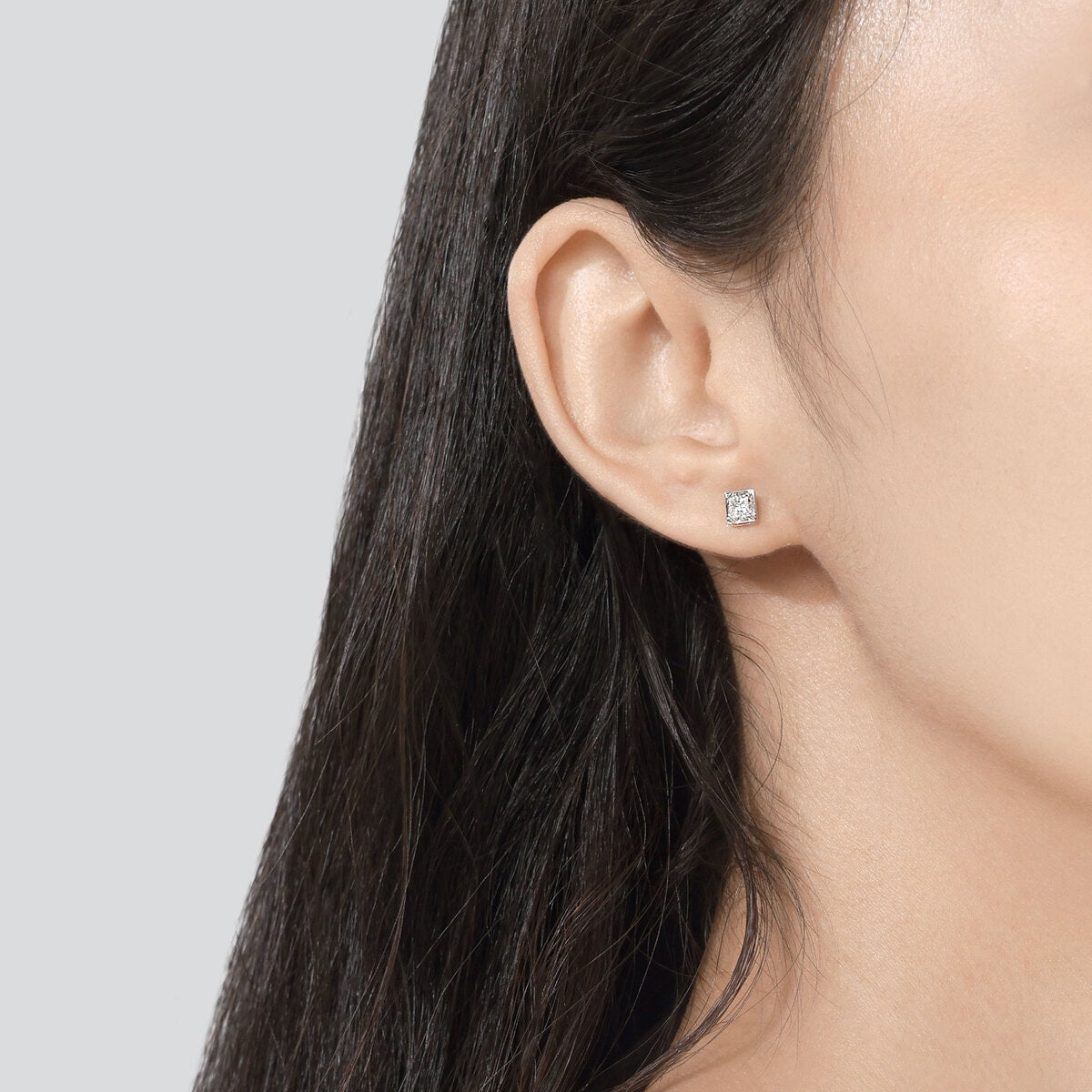 Ear Play' 18K White Gold Princess-Cut Diamond Single Earring