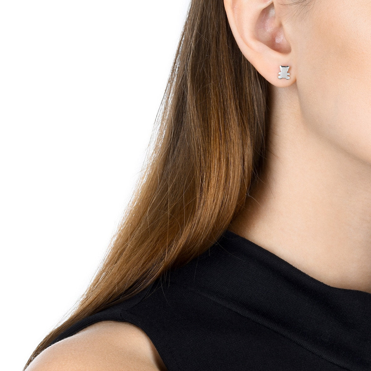 Ear Play' 950 Platinum Teddy Bear Single Earring