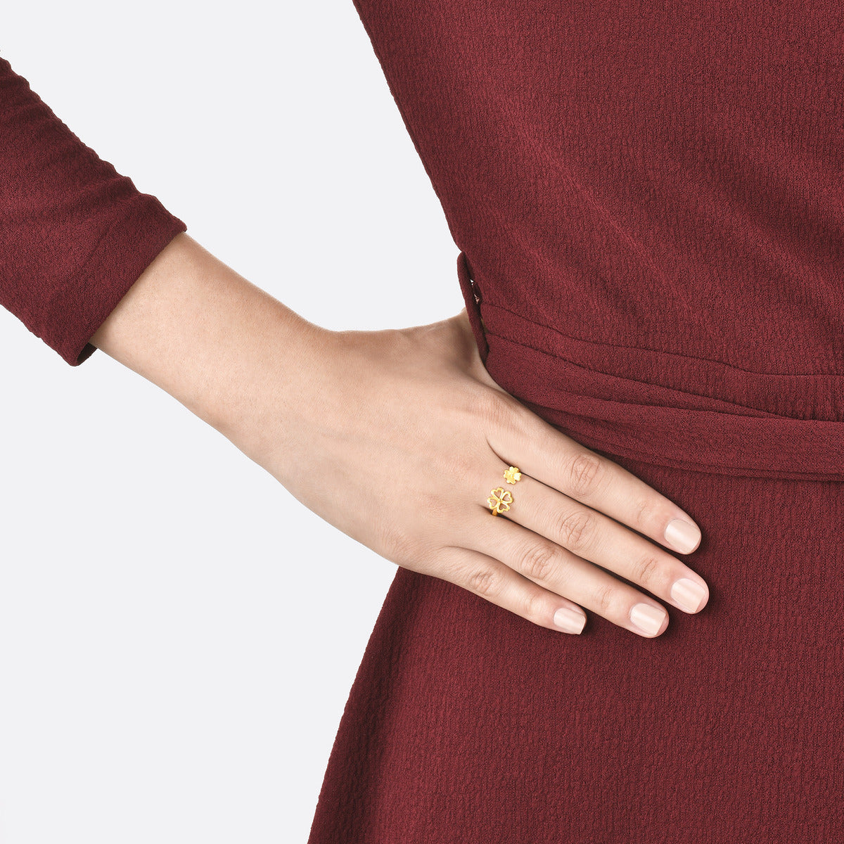 999.9 Gold Four Leaf Clovers Ring