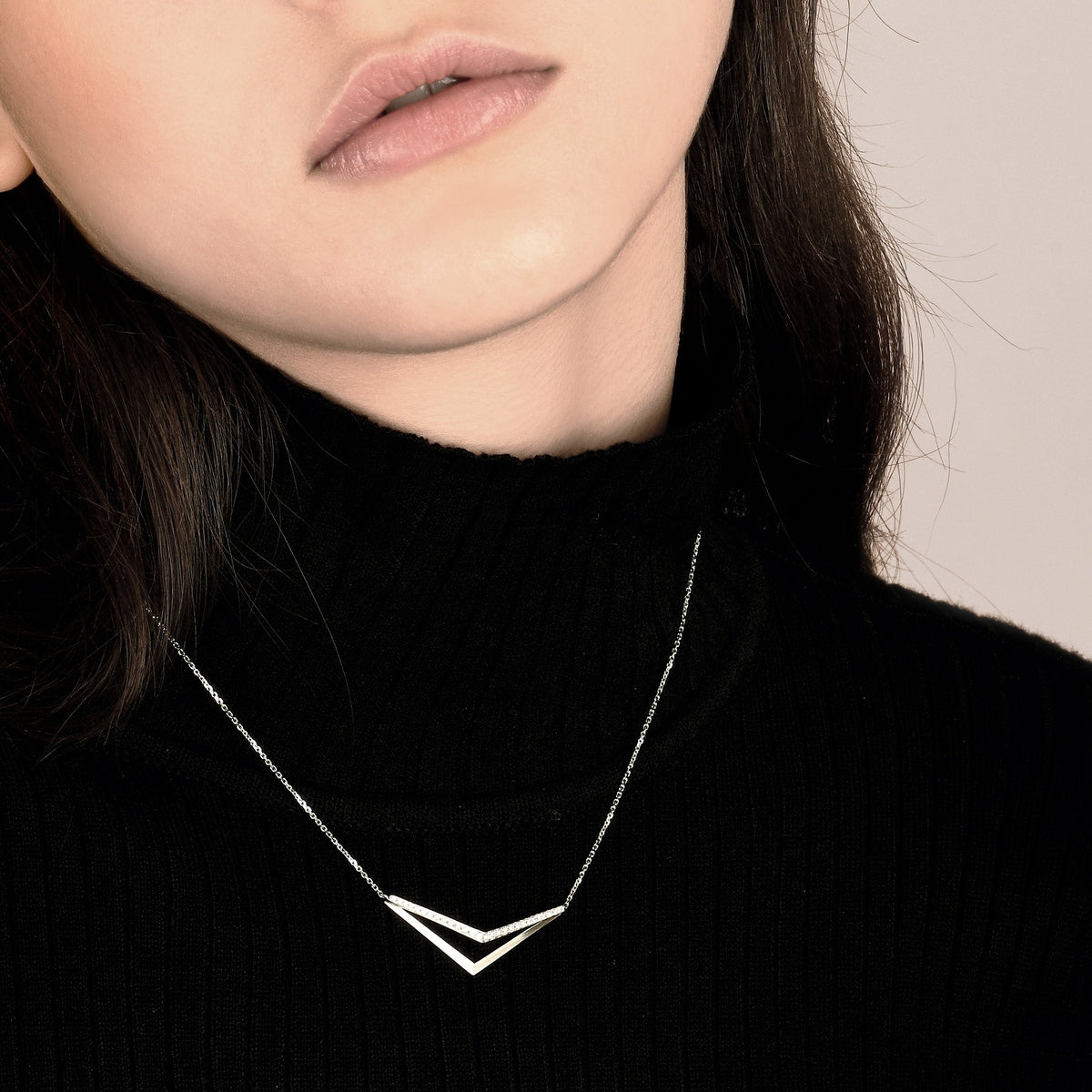 M' 18K White Gold Diamond Necklace