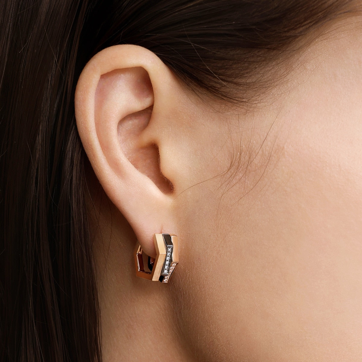 M' 18K Red & Black Gold Diamond Earrings