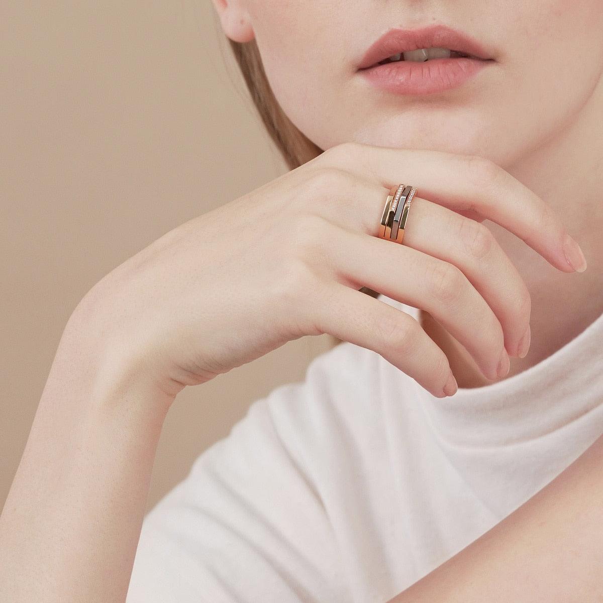 EMPHASIS 'M' 18K Red & Black Gold Diamond Ring