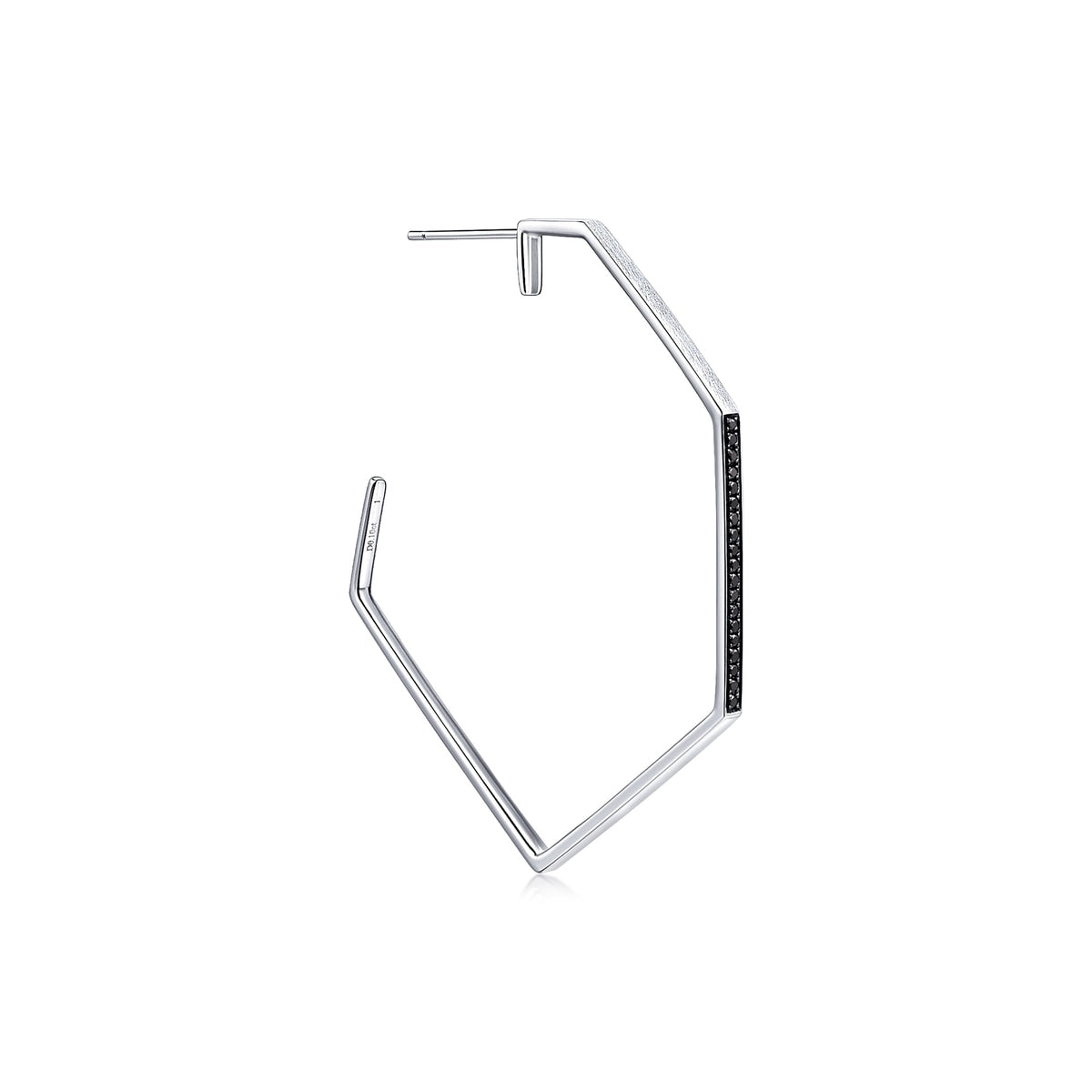 M'18K White & Black Gold Black Diamond Single Left Hoop Earring