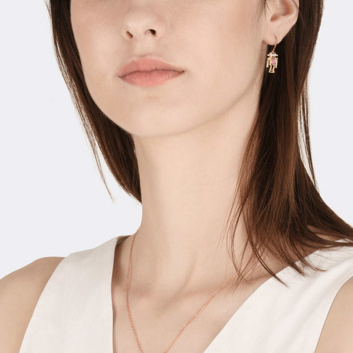 18K Red Gold Pink Sapphire Robot Single Earring