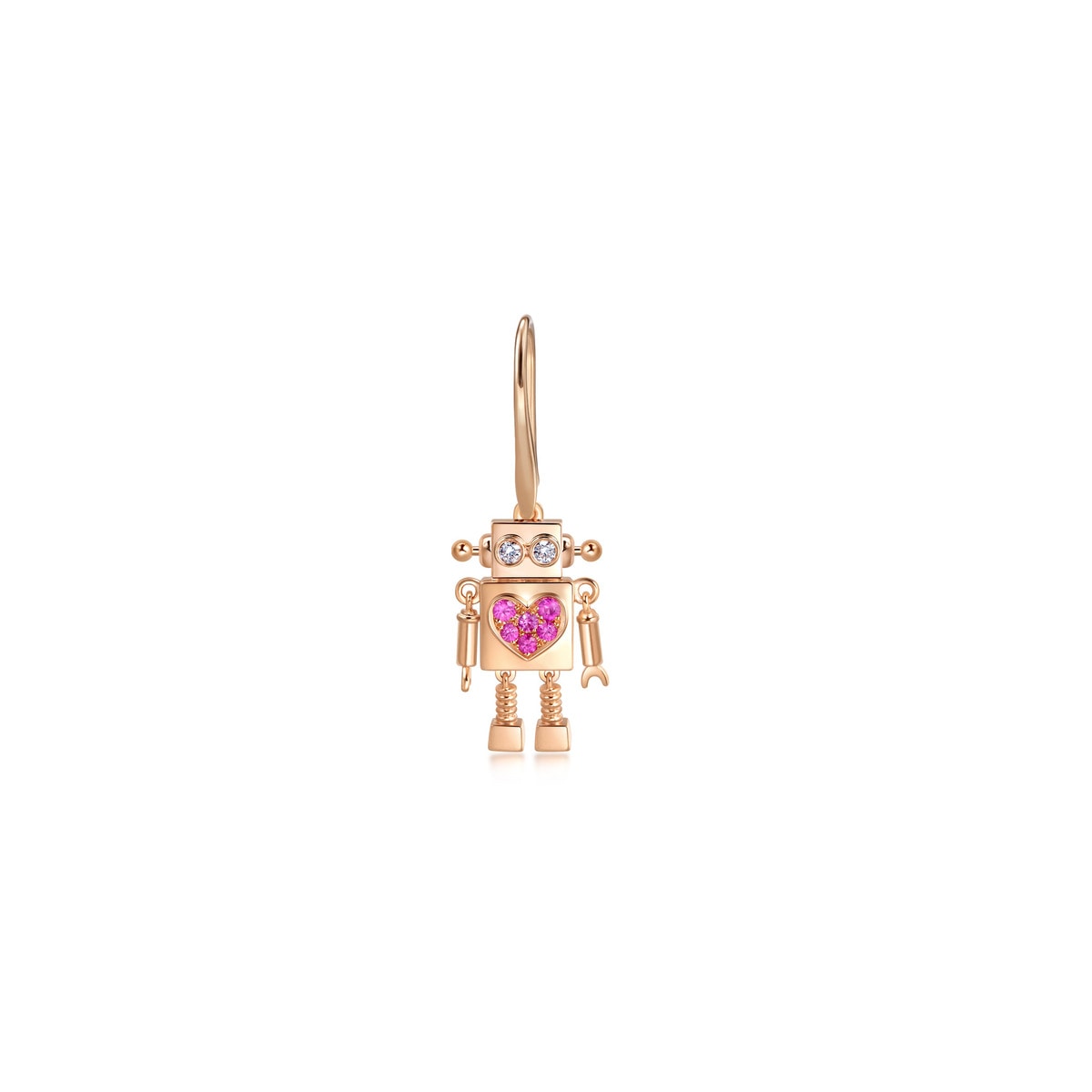 18K Red Gold Pink Sapphire Robot Single Earring