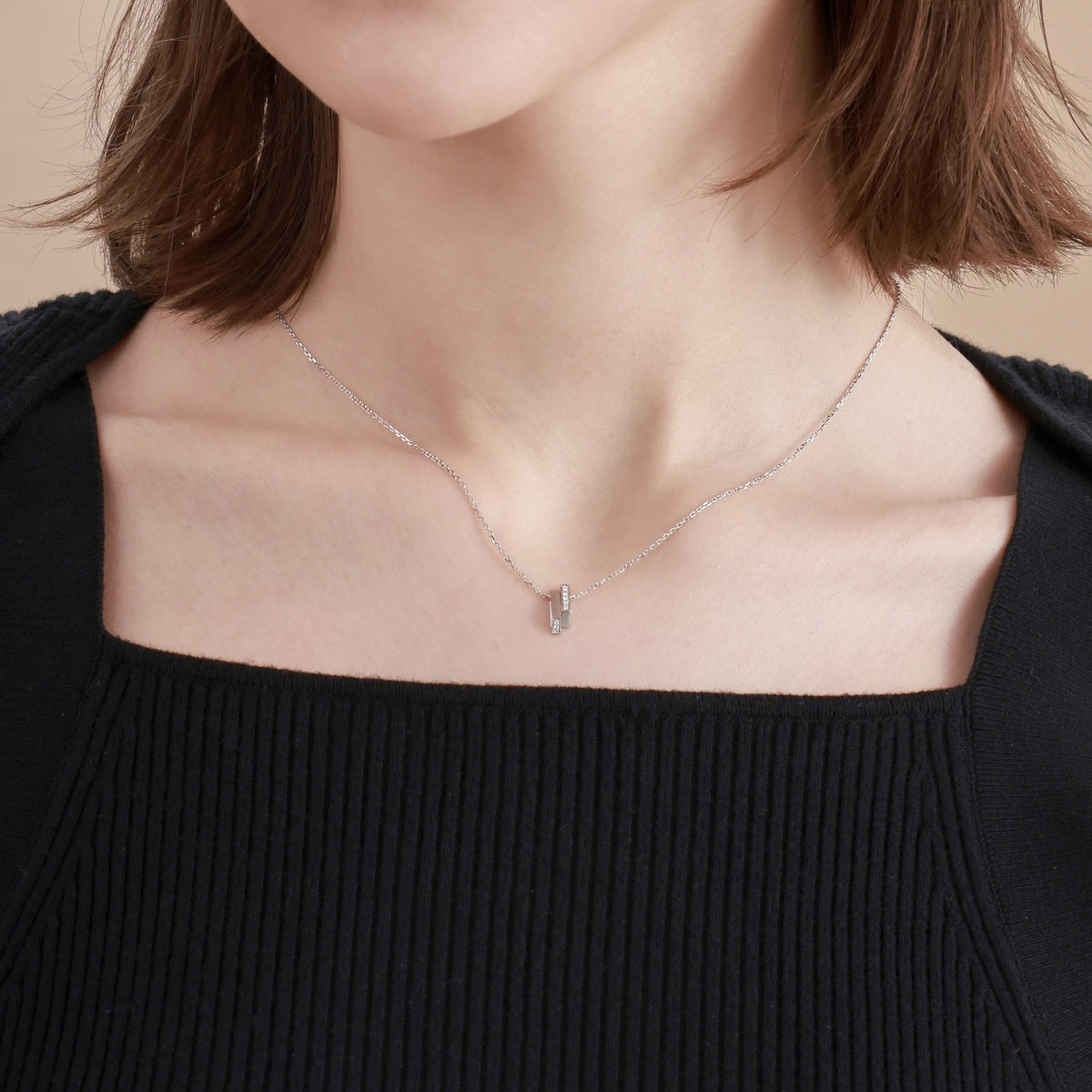 M' 18K White Gold Diamond Necklace