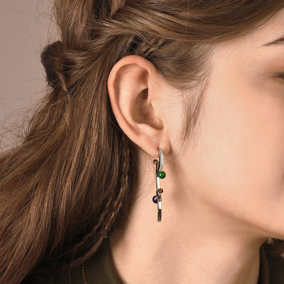 Cosmos'18K White Gold Malachite Single Earring