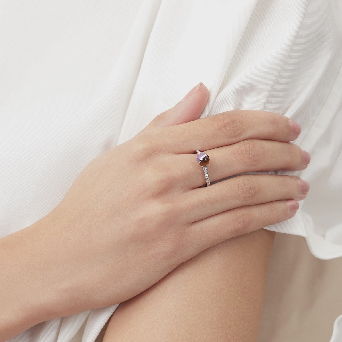 Cosmos' 18K White Gold Tiger's-eye Ring