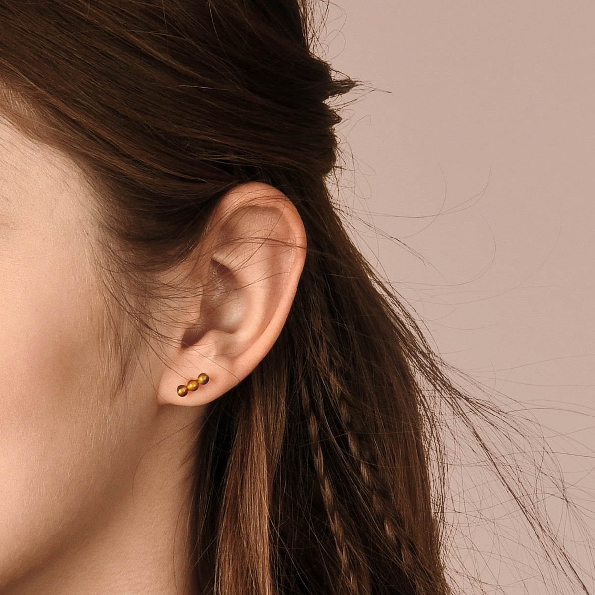 Cosmos' 18K White & Red Gold Tiger's-eye Single Earring