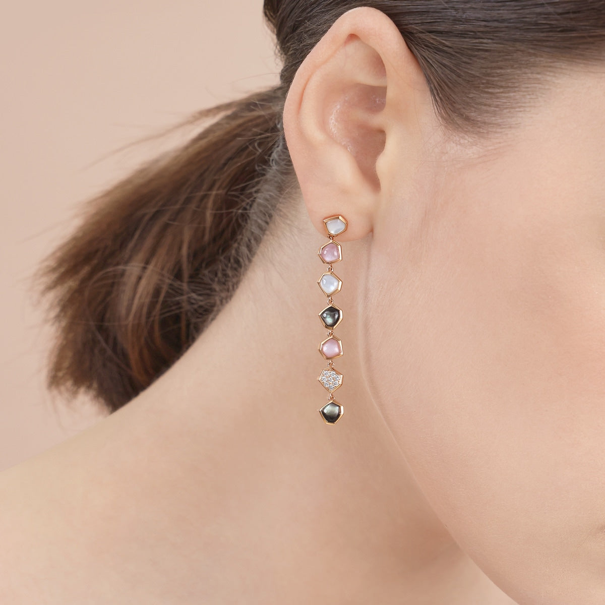 Harmony' 18K Rose Gold Mother of Pearl Mistmatched Earrings