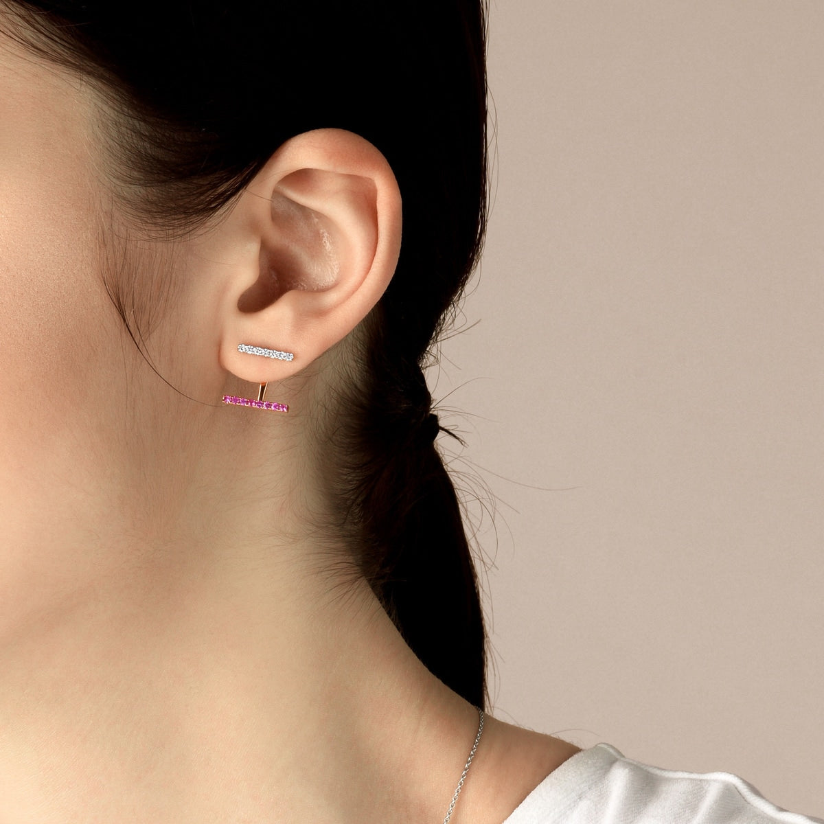 Timeless' 18K White & Red Gold Pink Sapphire Single Earring