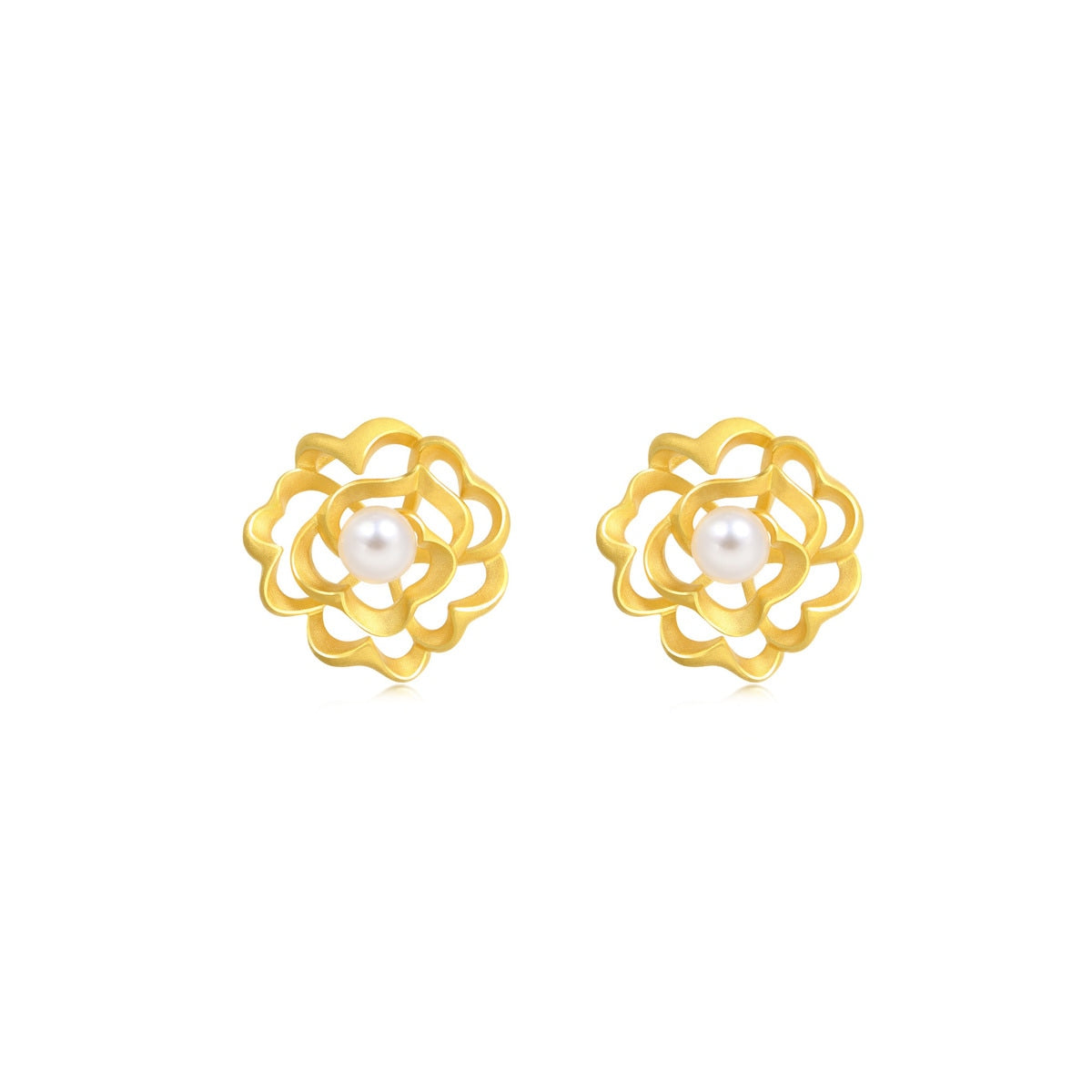 Floral' 999.9 Gold Rose Earrings