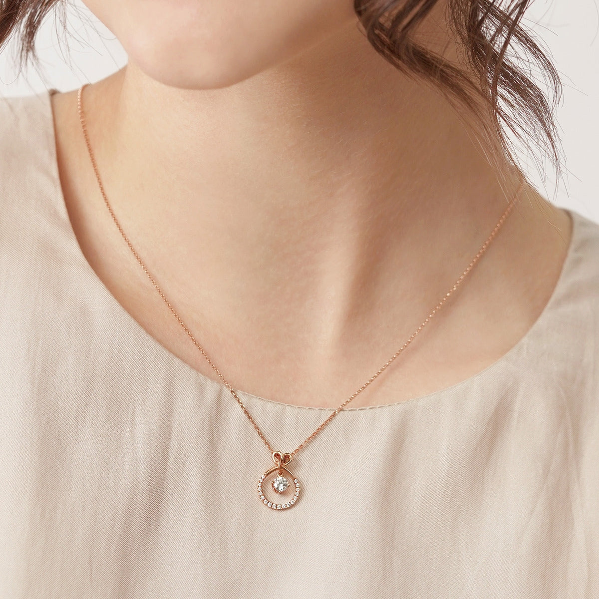 Love Knot' 18K Rose Gold Diamond Necklace