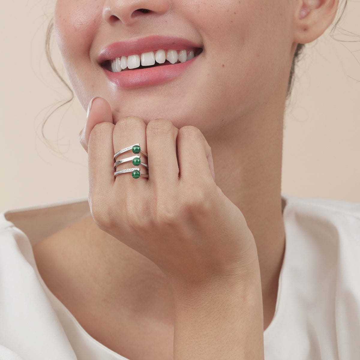 Cosmos' 18K White Gold Malachite Ring