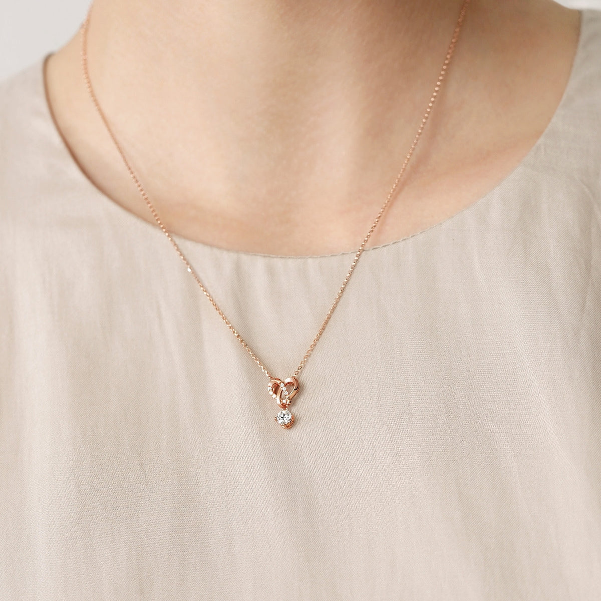 Love Knot' 18K Rose Gold Diamond Necklace