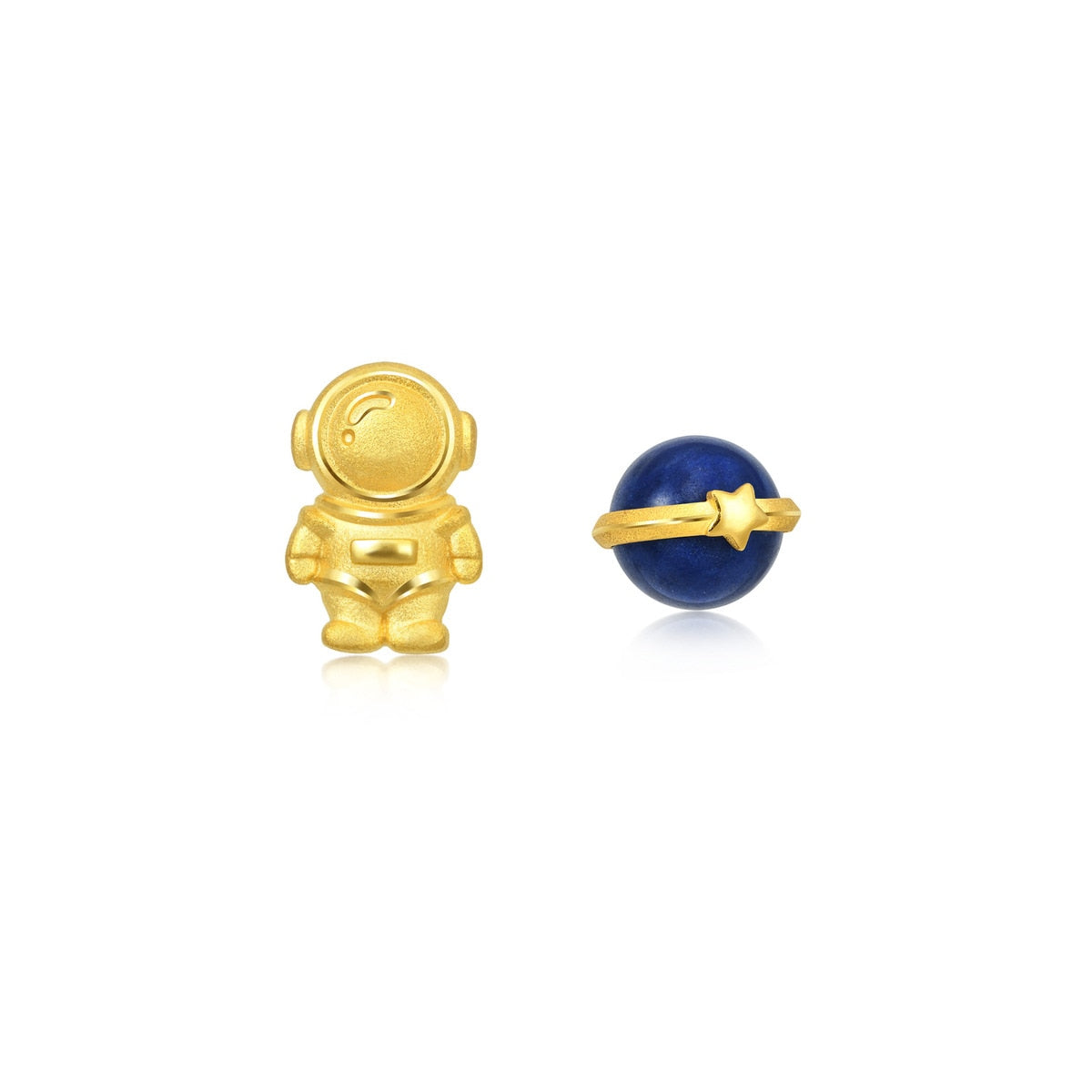 999.9 Gold astronaut and planet Earrings
