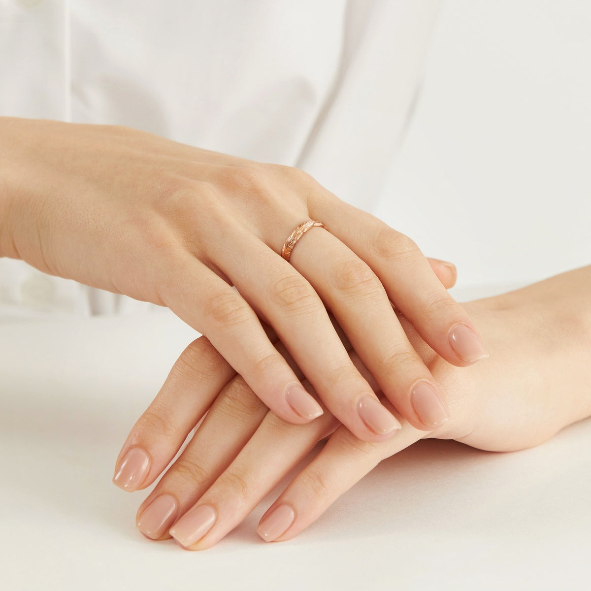 18K Rose Gold Feather Ring