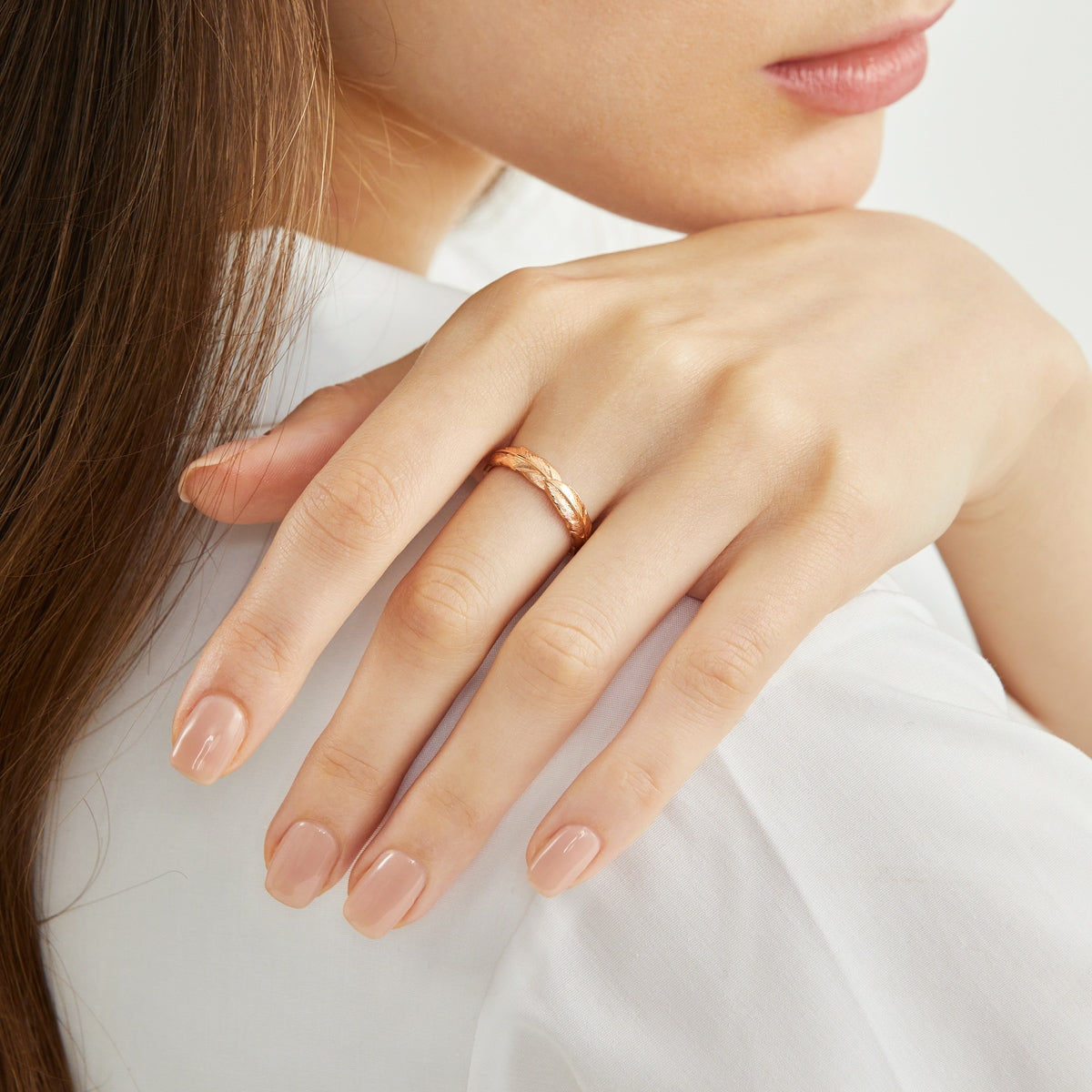 18K Rose Gold Feather Ring