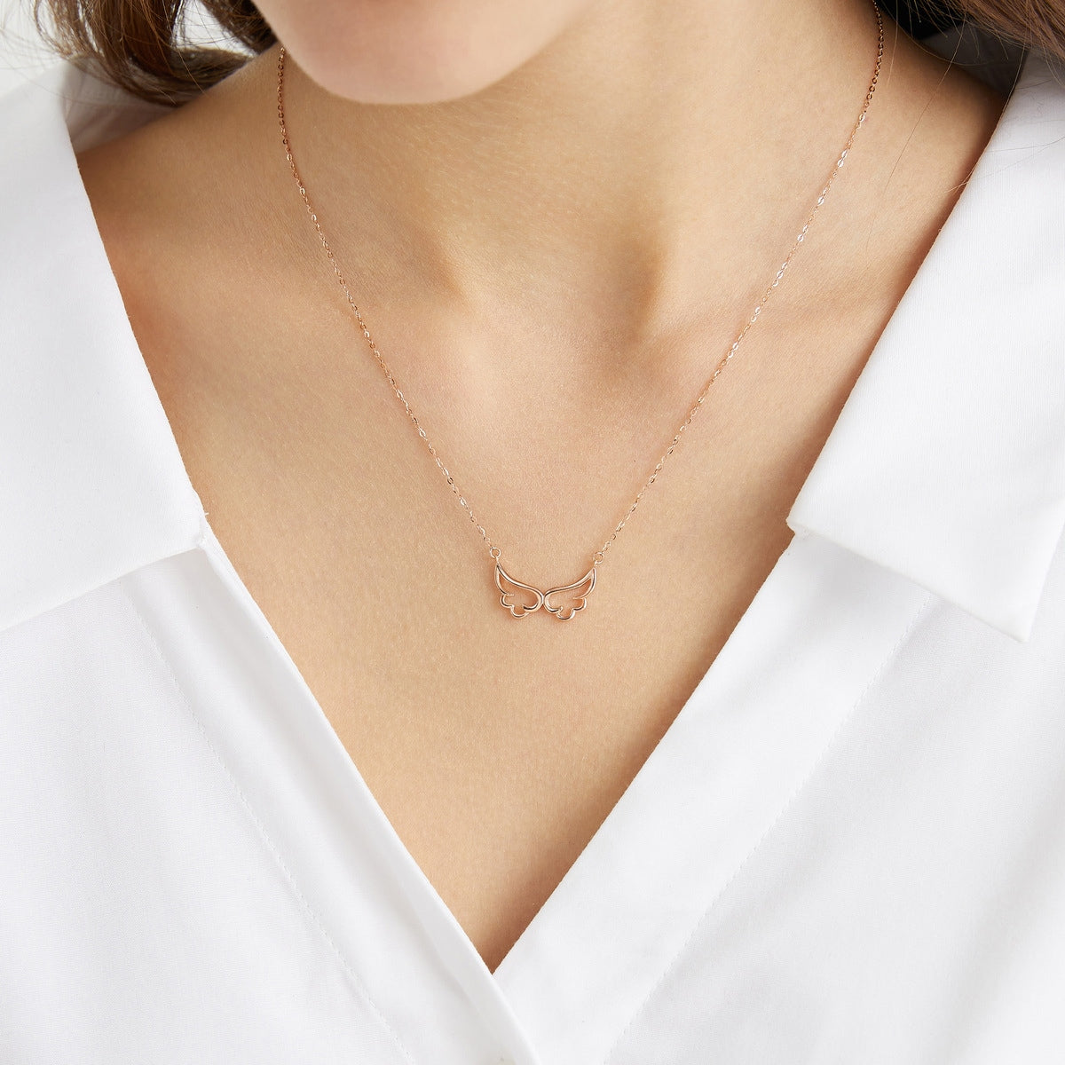 18K Rose Gold Angel Wing Necklace