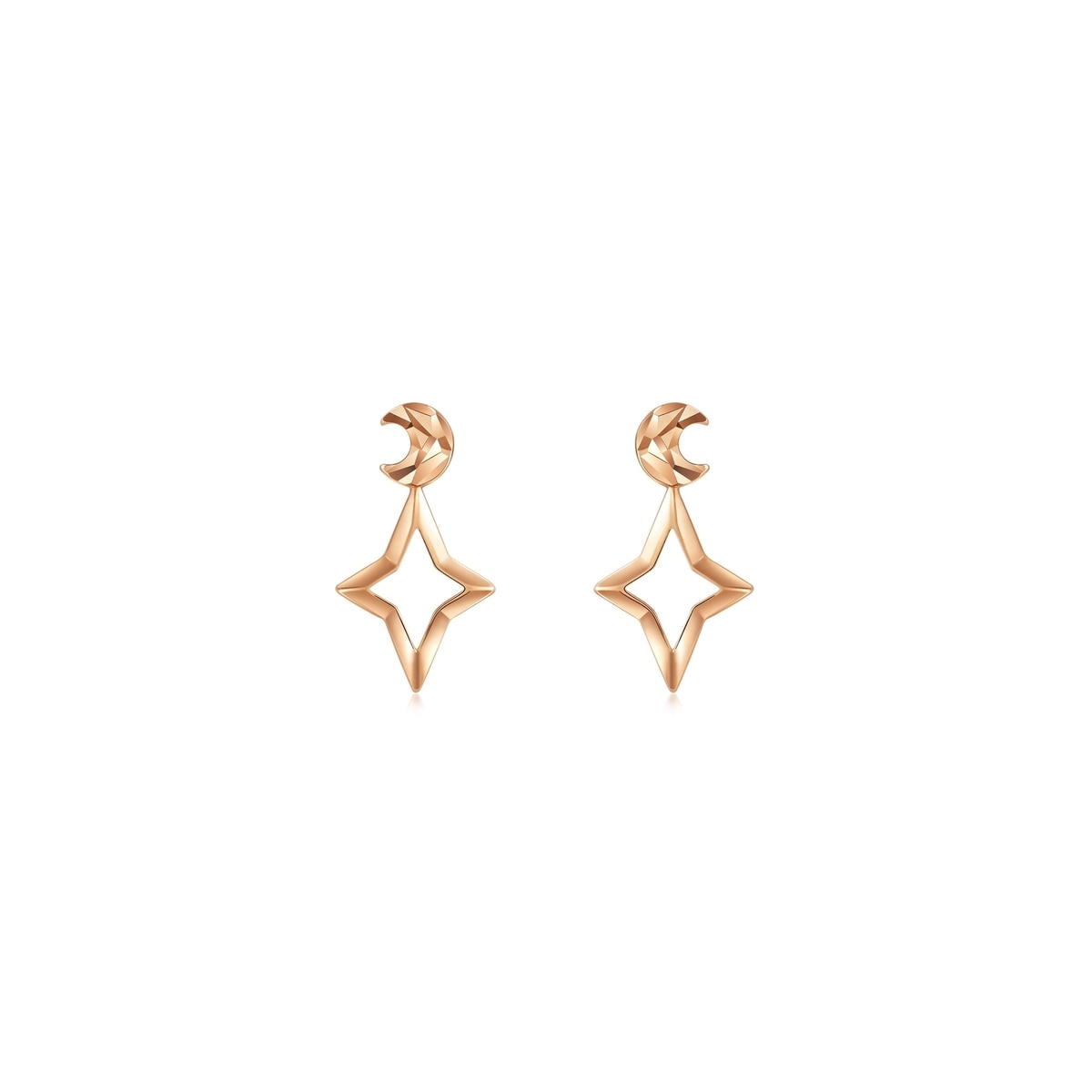 18K Rose Gold Hollow-Craved Four-Pointed Star Earrings