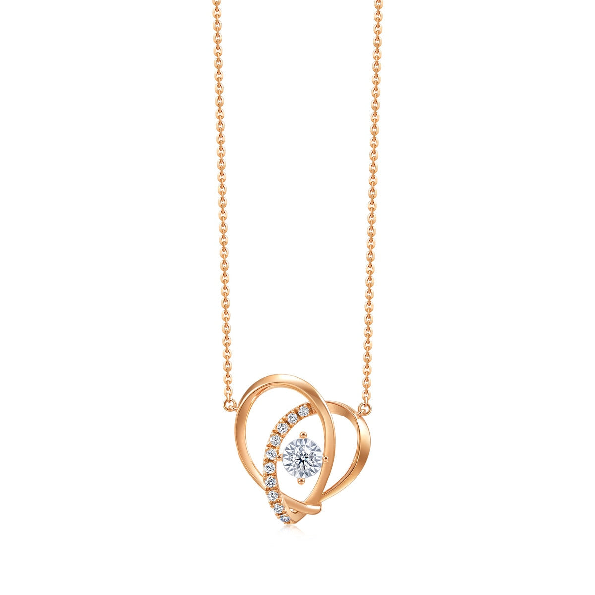 Love Knot' 18K White & Red Gold Diamond Necklace