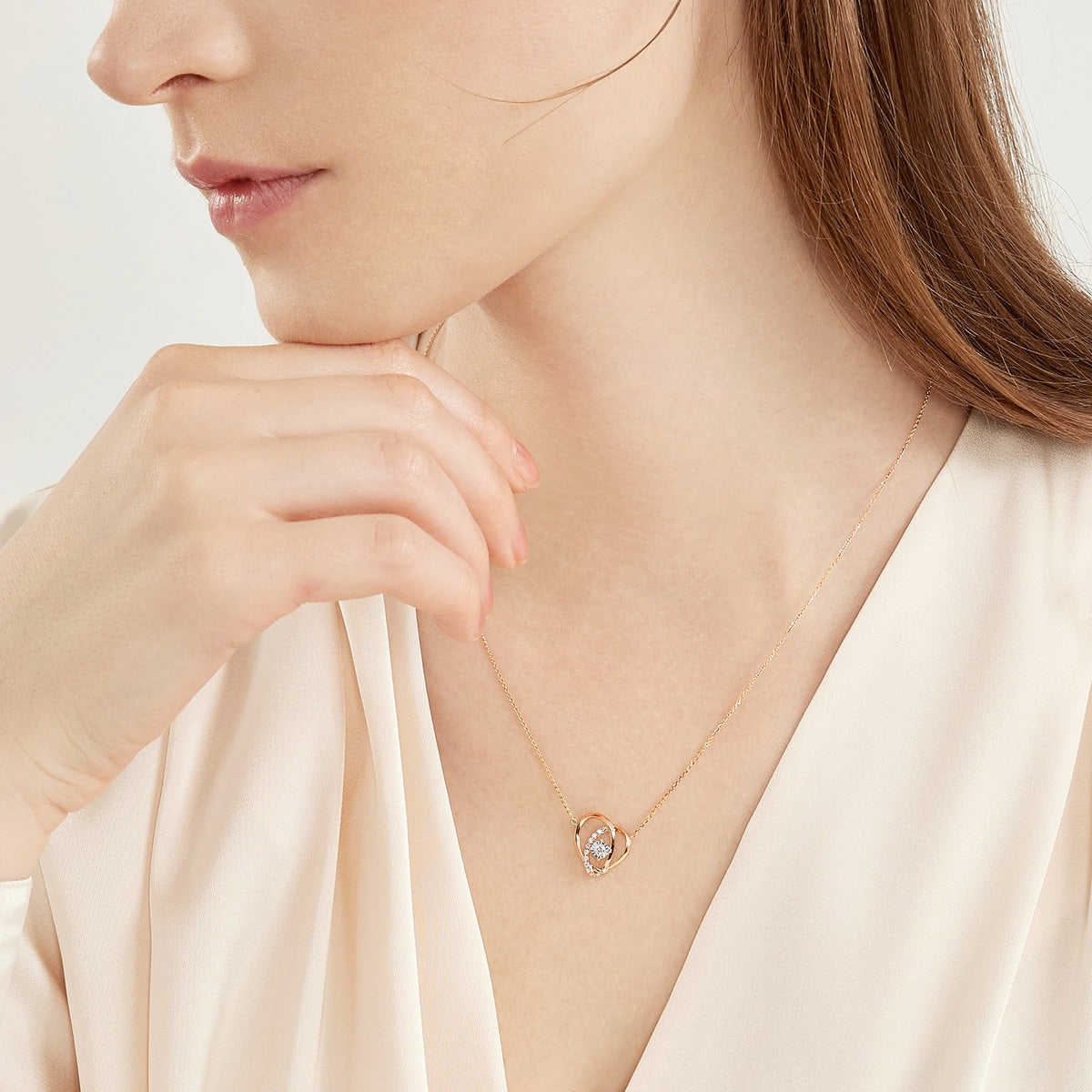 Love Knot' 18K White & Red Gold Diamond Necklace