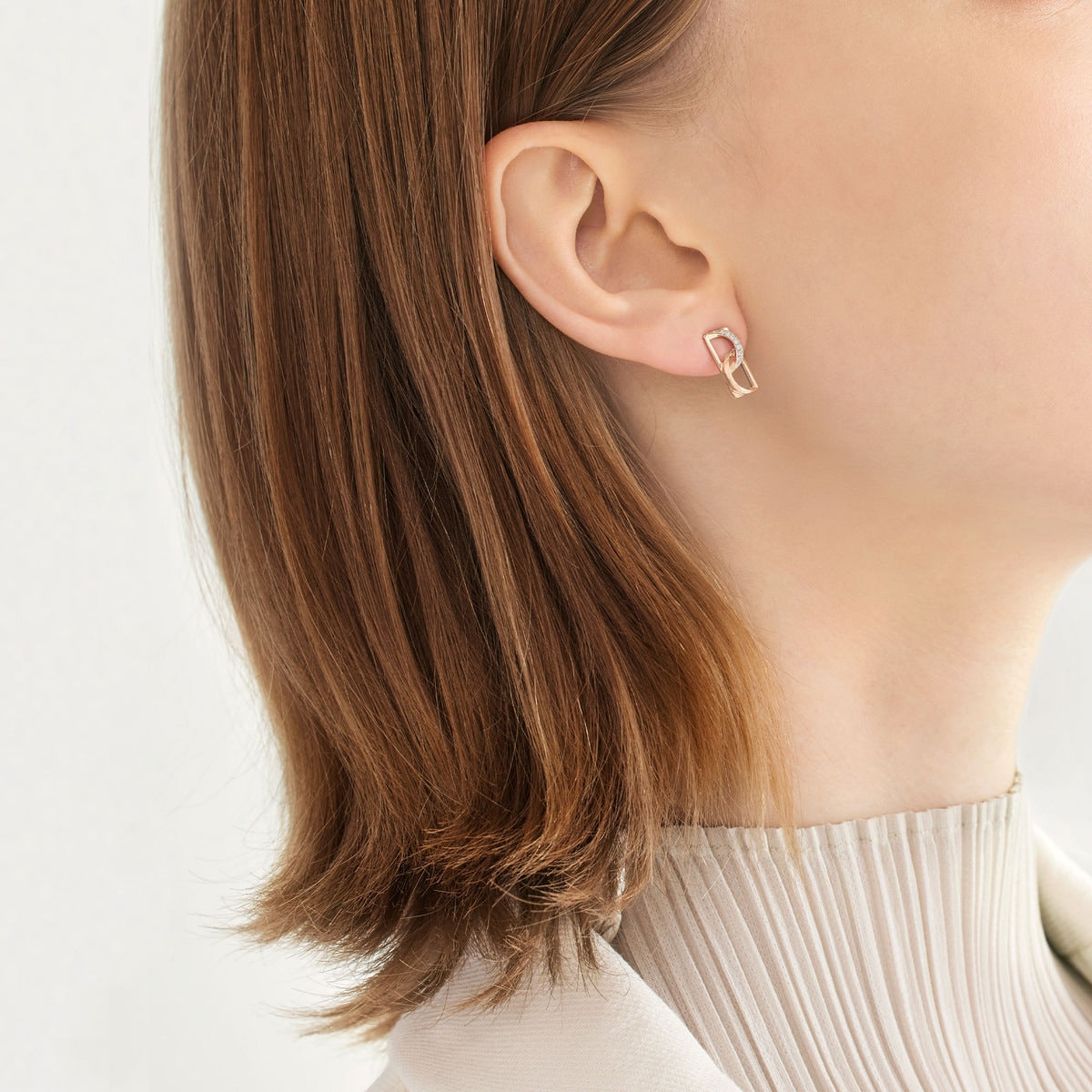 Promise' 18K White & Red Gold Diamond Single Earring