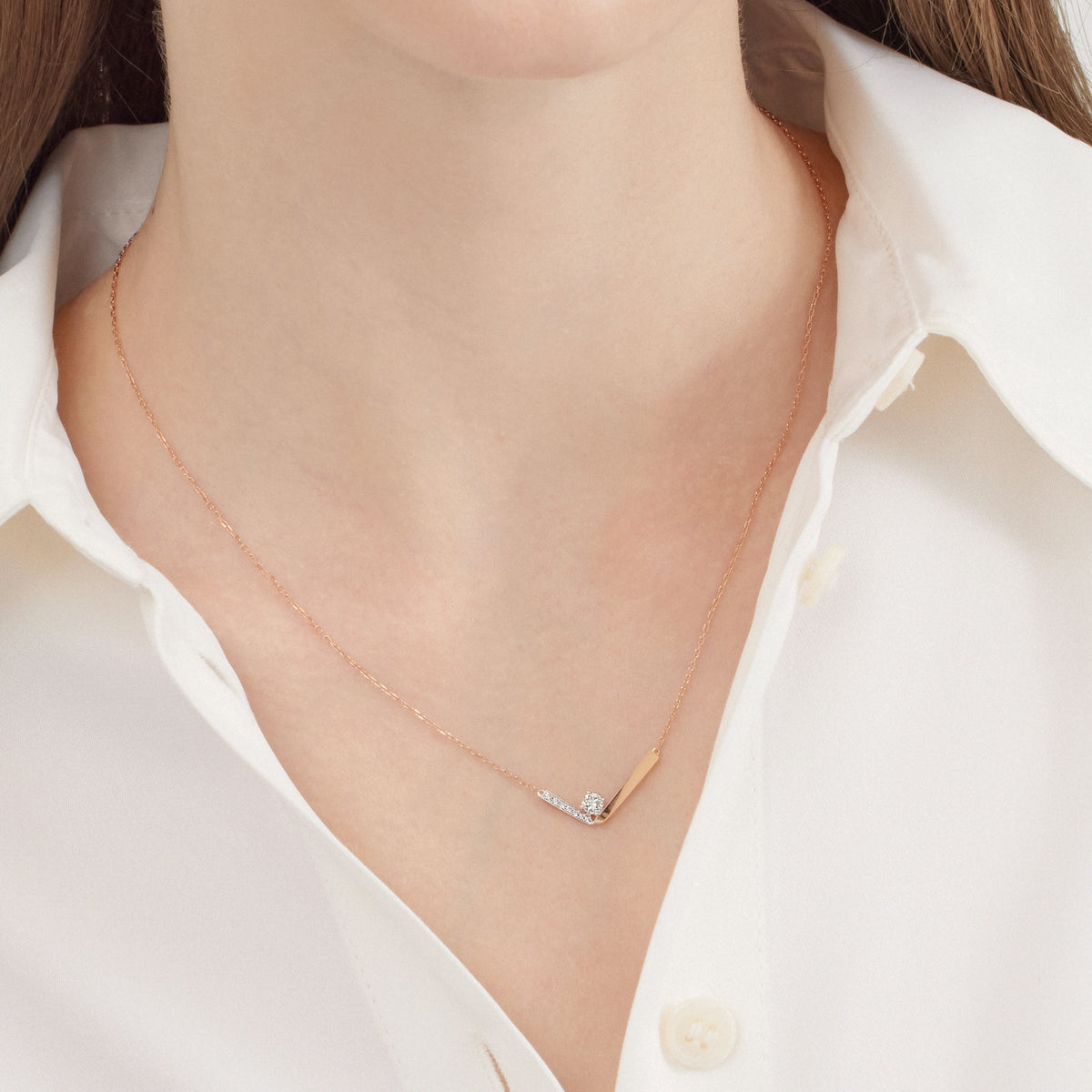 Sculpt' 18K White & Red Gold Diamond Necklace