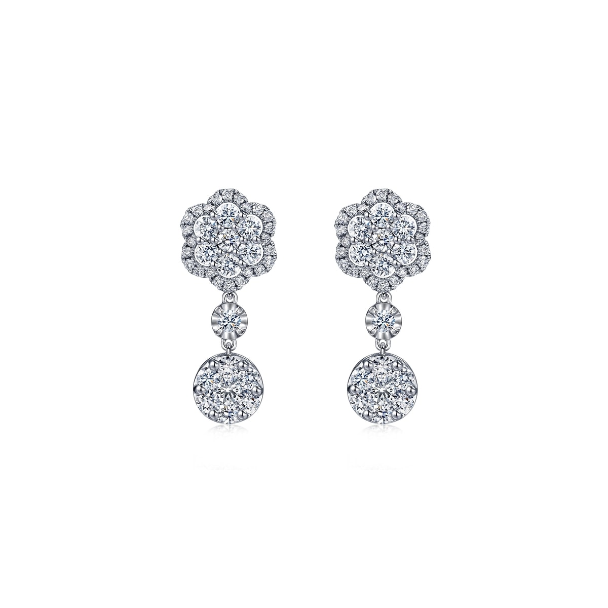 Floral' 18K White Gold Diamond Earrings