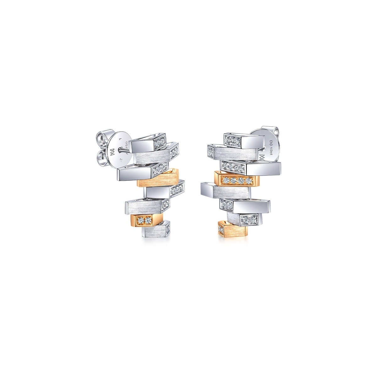M' 18K White & Red Gold Diamond Mistmatched Earrings