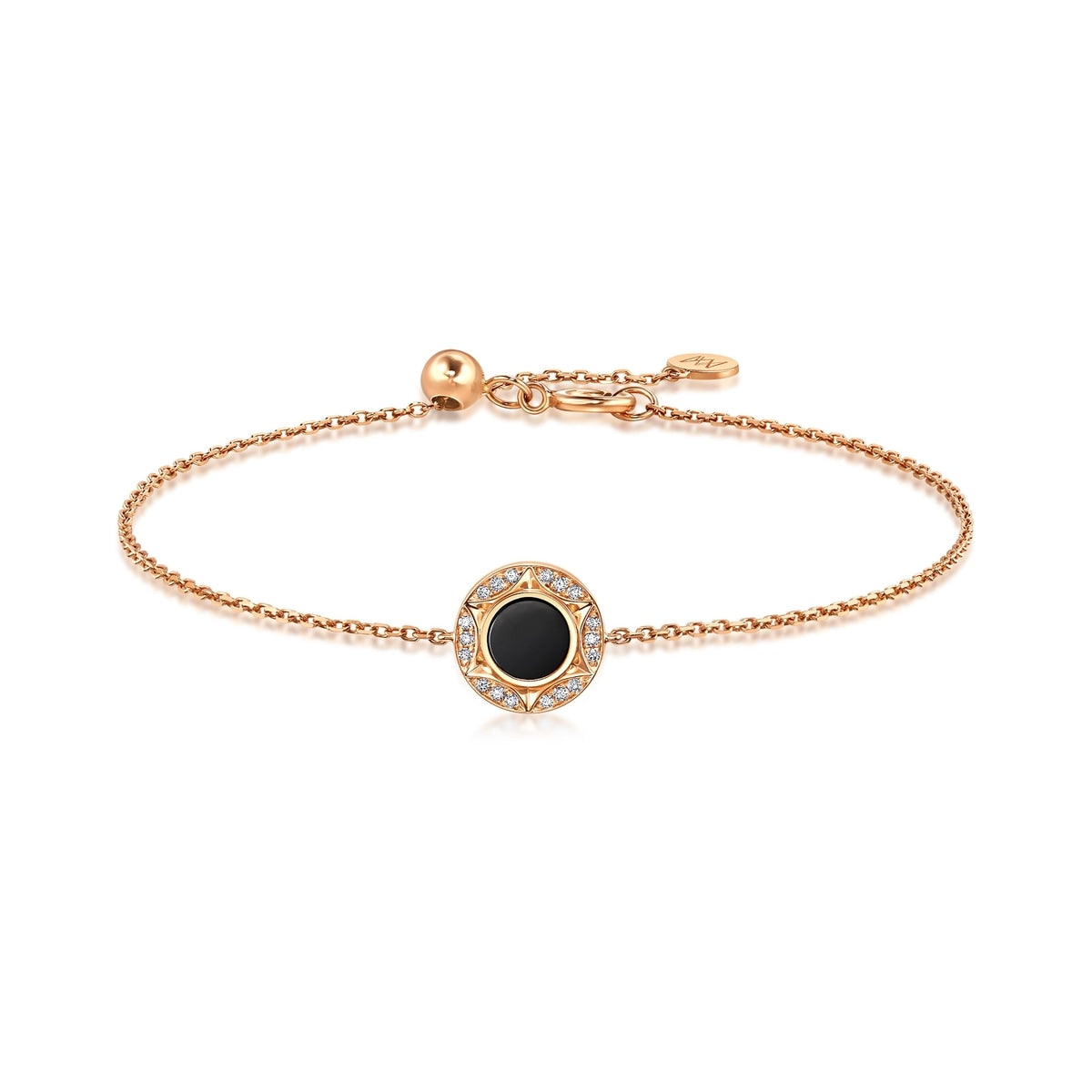18K/750 Gold (Rose) Onyx (Black Chalcedony) Bracelet