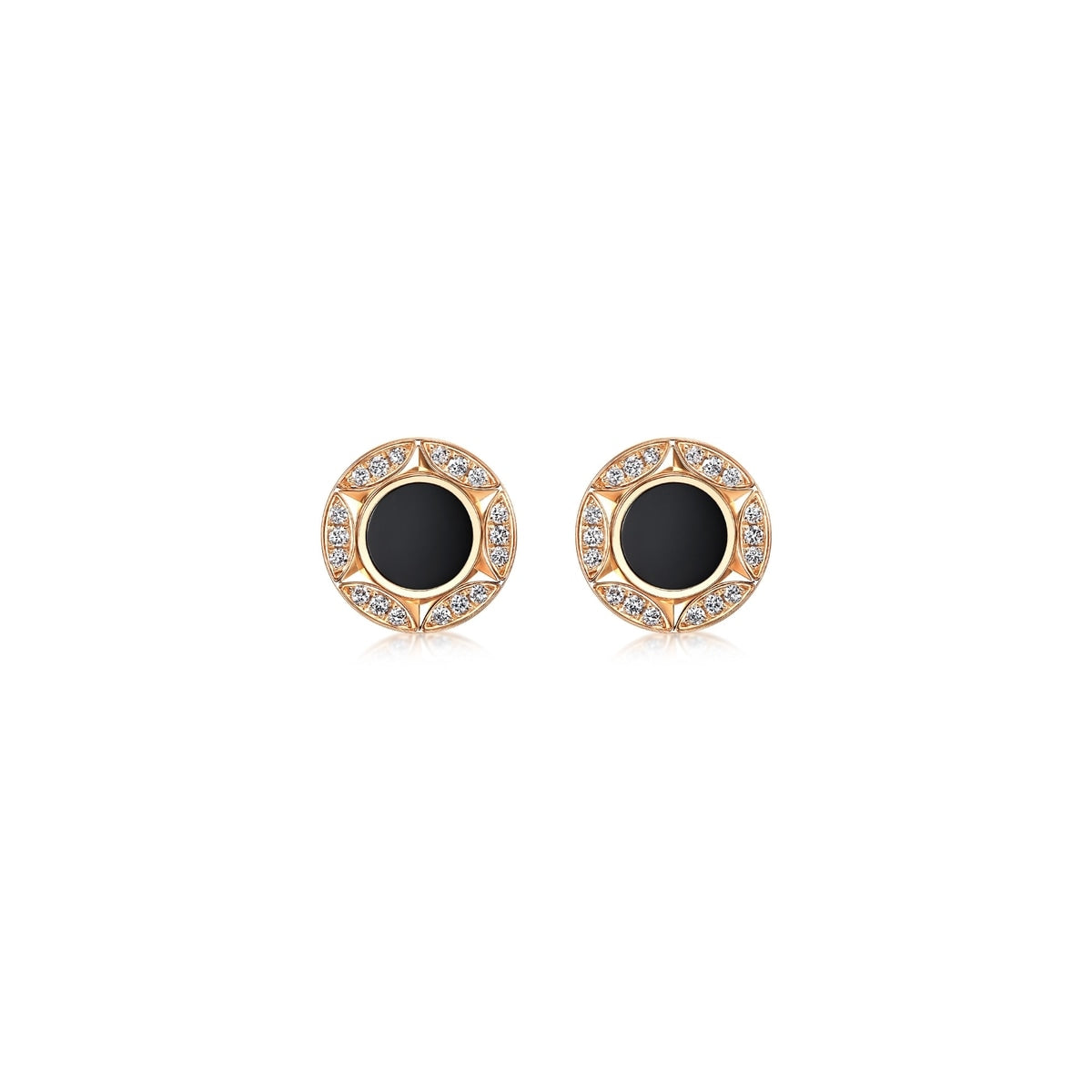 18K/750 Gold (Rose) Onyx (Black Chalcedony) Earrings