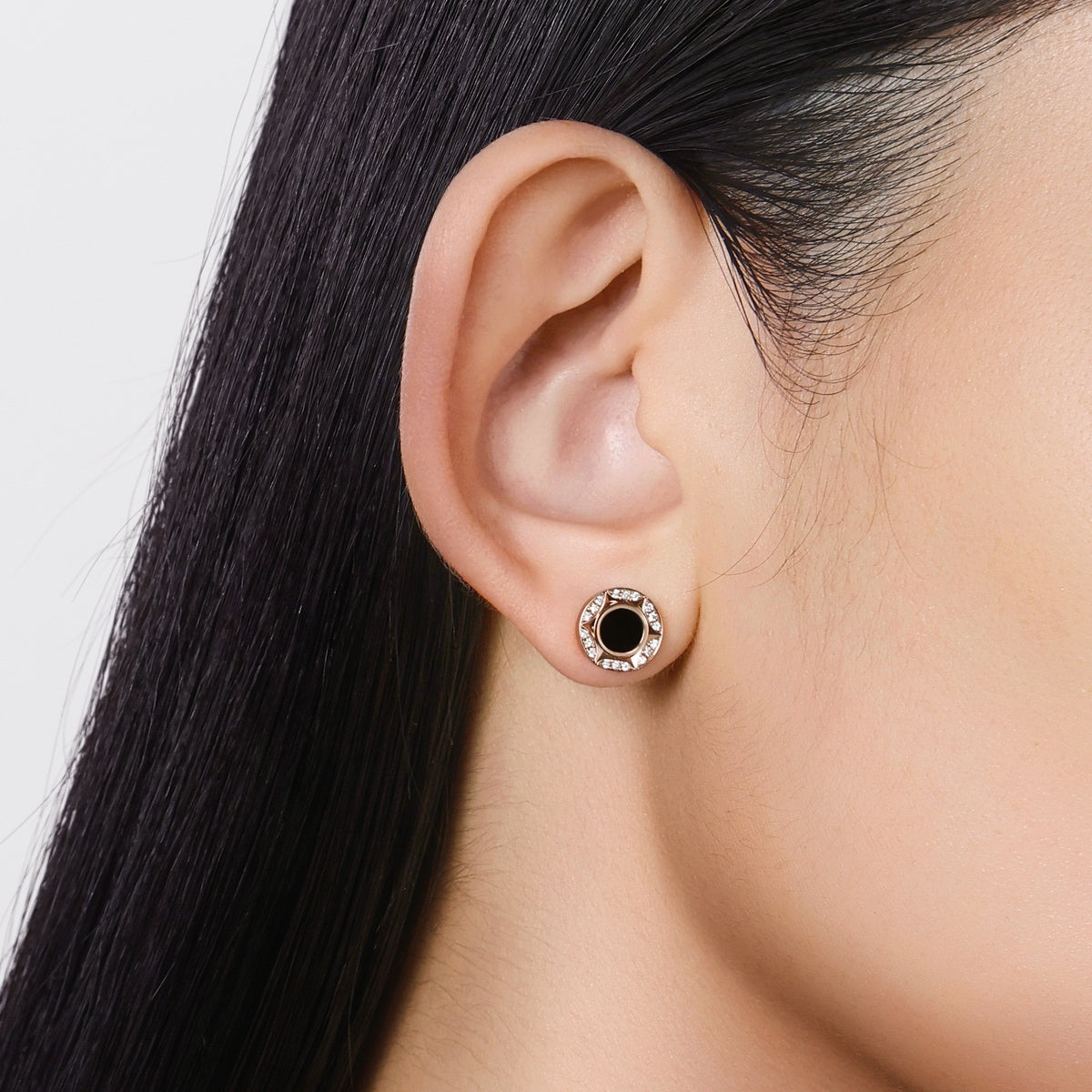 18K/750 Gold (Rose) Onyx (Black Chalcedony) Earrings