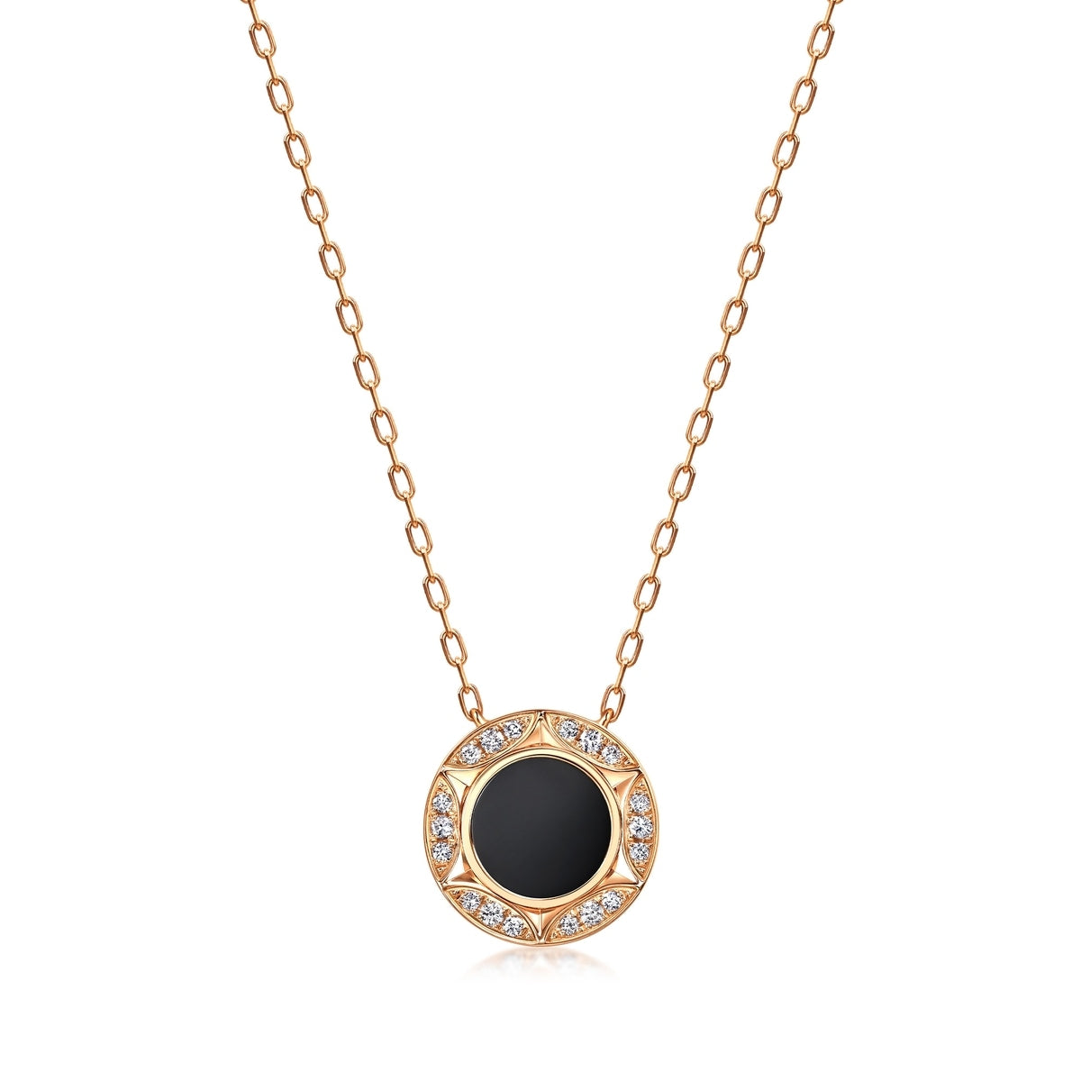 18K/750 Gold (Rose) Onyx (Black Chalcedony) Necklace