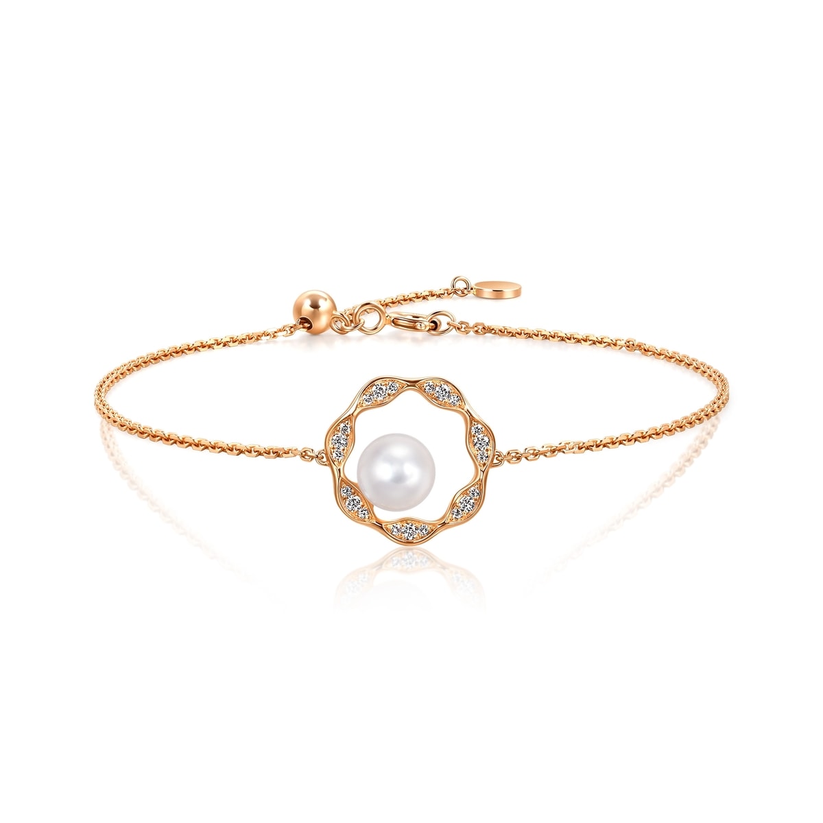 18K/750 Gold (Rose) Japan Akoya Cultured Pearl Bracelet