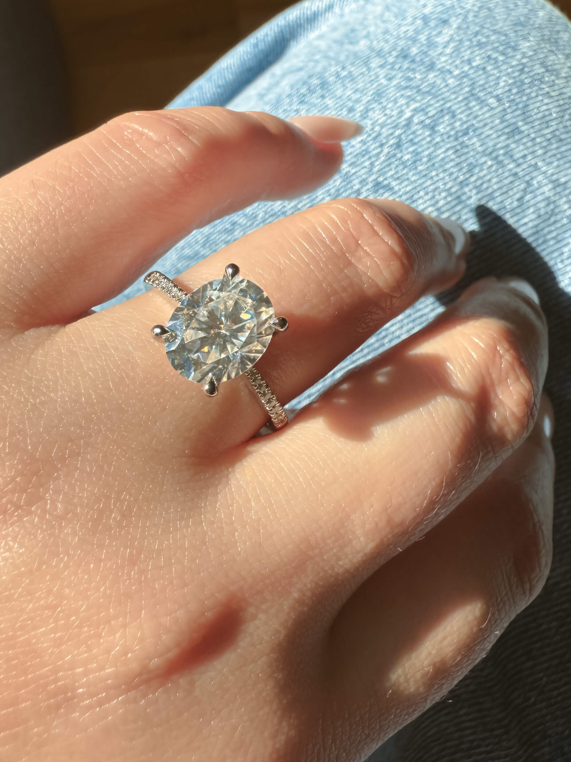 3 Carat Oval Cut Moissanite Ring with Pavé Band