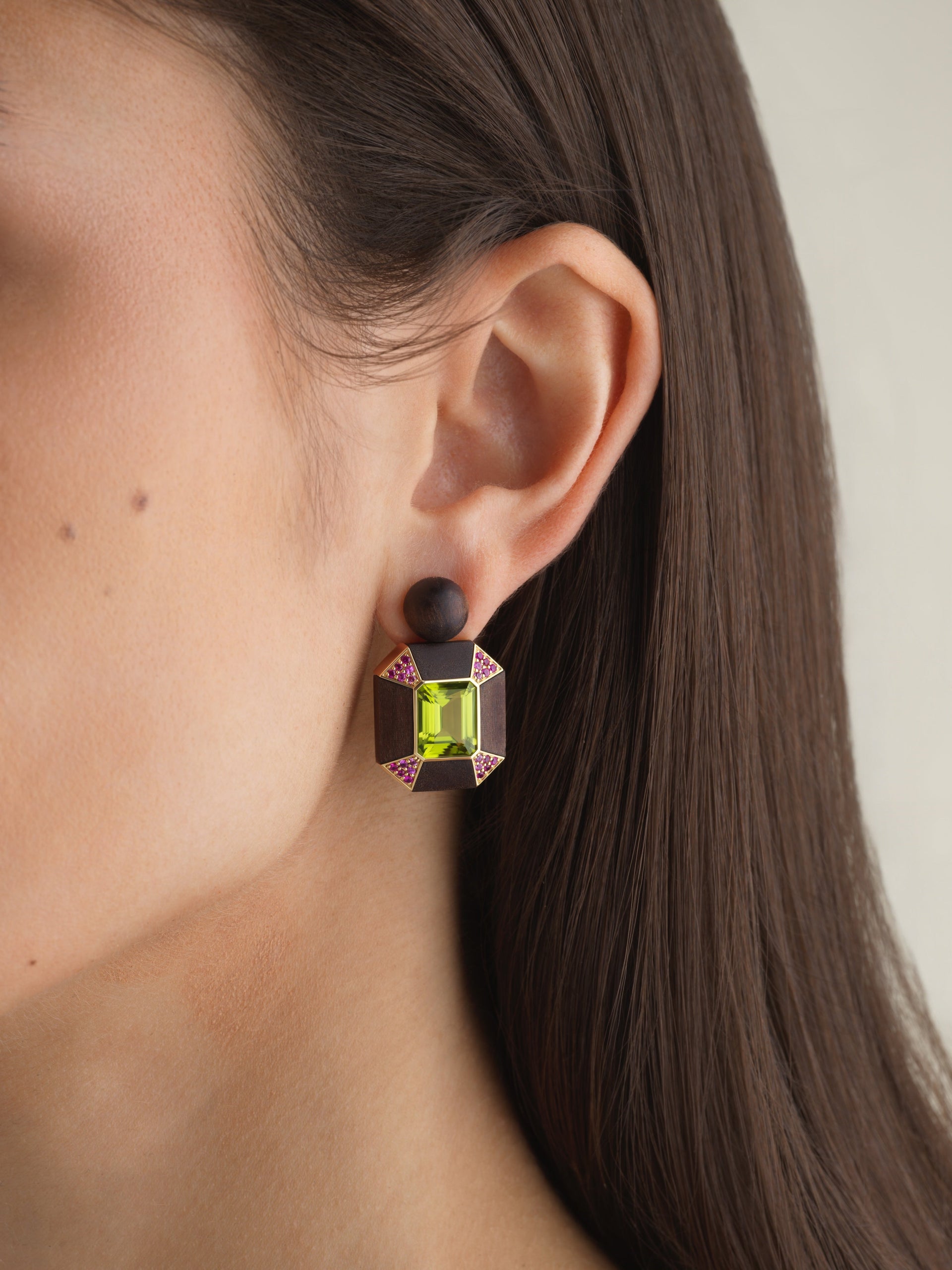 Peridot and Wood Earring (One-of-a-Kind)